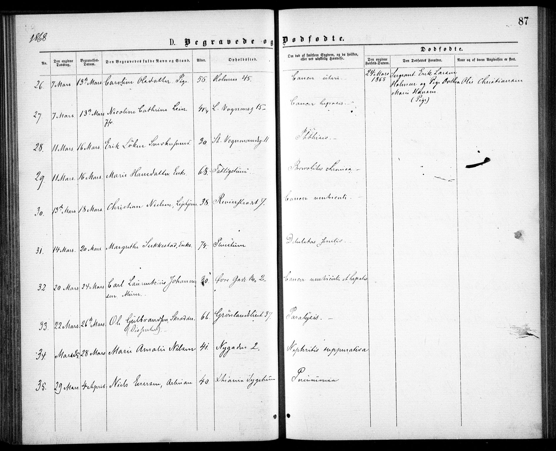 Krohgstøtten sykehusprest Kirkebøker, AV/SAO-A-10854/F/Fa/L0001: Parish register (official) no. 1, 1865-1873, p. 87