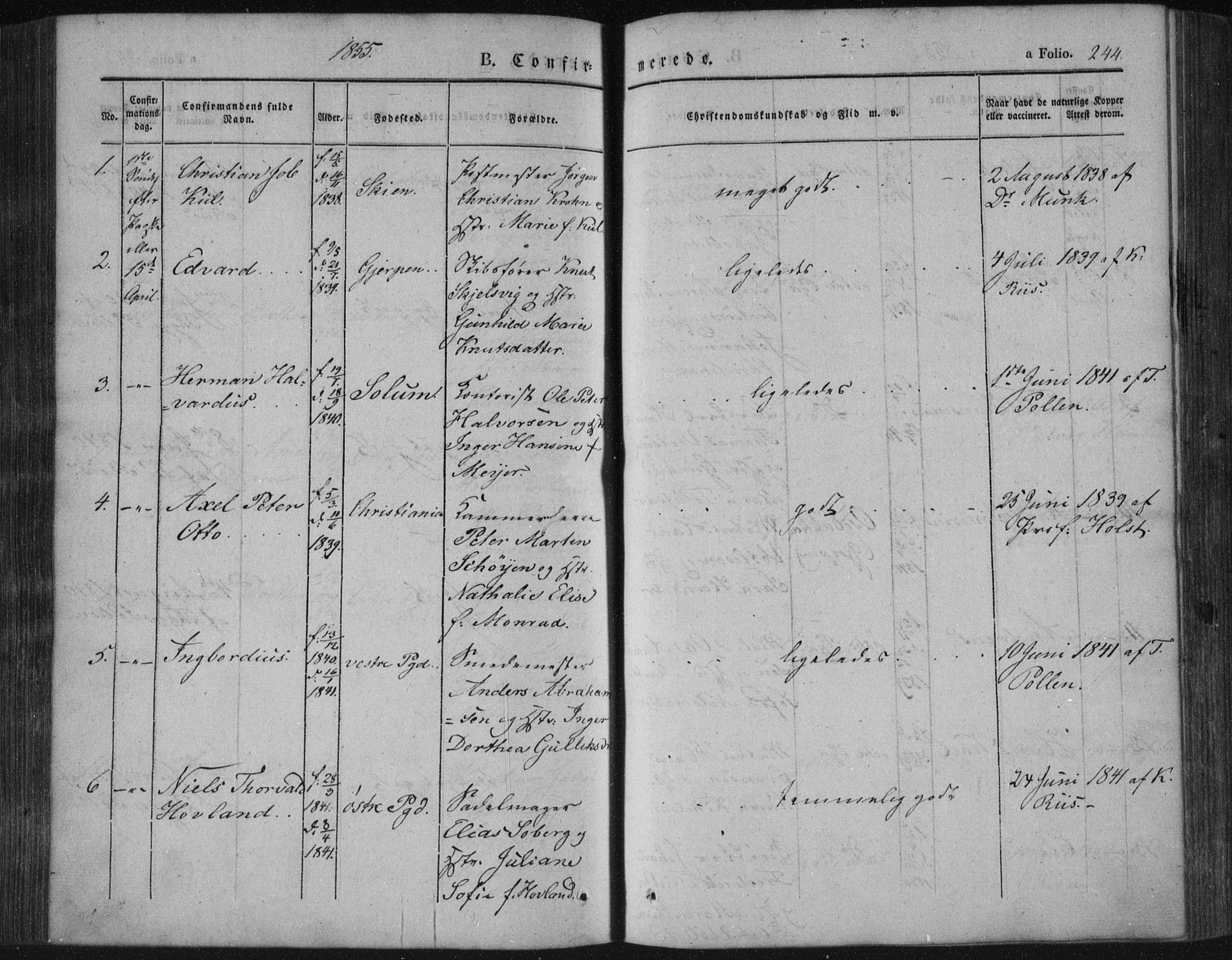 Porsgrunn kirkebøker , SAKO/A-104/F/Fa/L0006: Parish register (official) no. 6, 1841-1857, p. 244