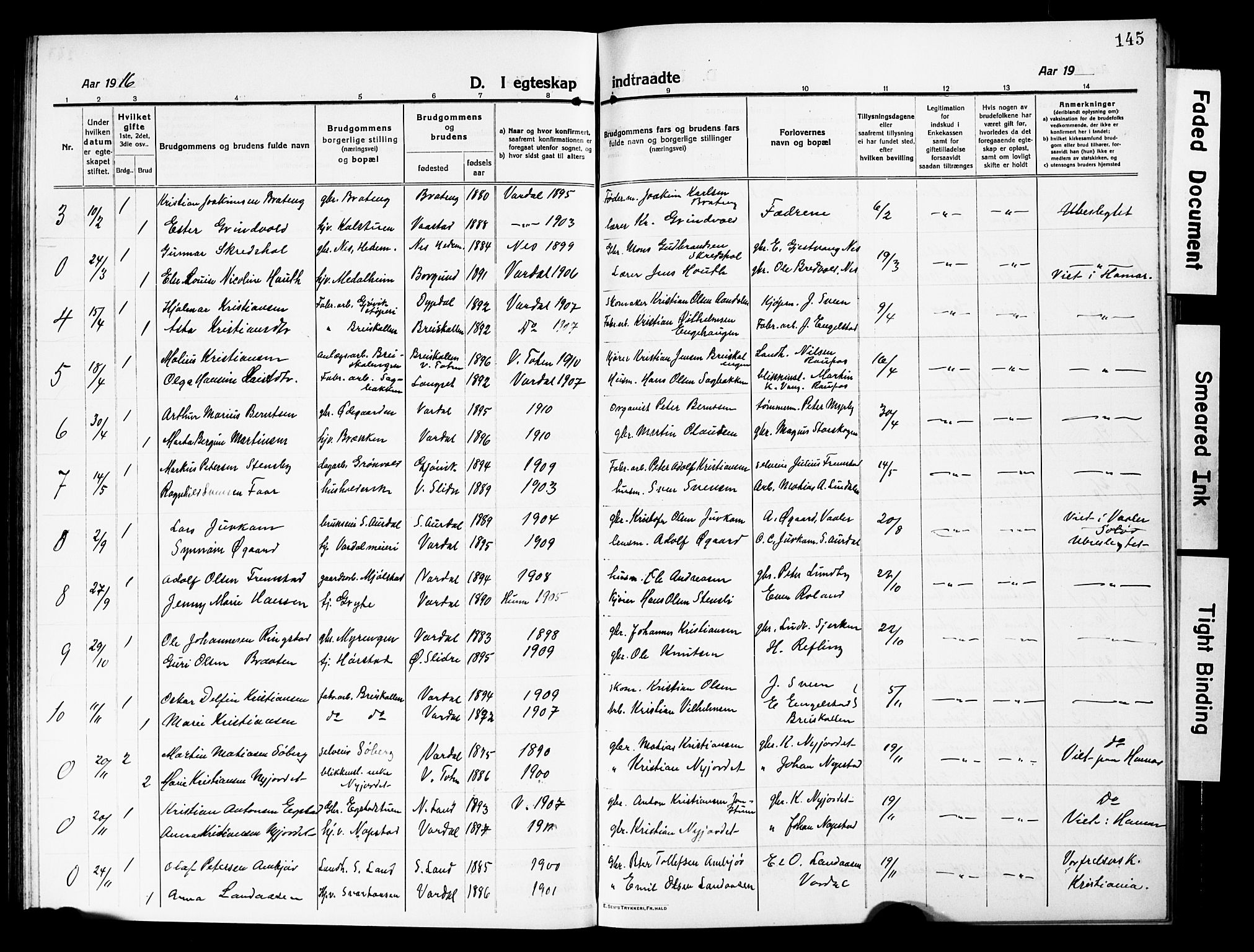 Vardal prestekontor, SAH/PREST-100/H/Ha/Hab/L0015: Parish register (copy) no. 15, 1914-1931, p. 145