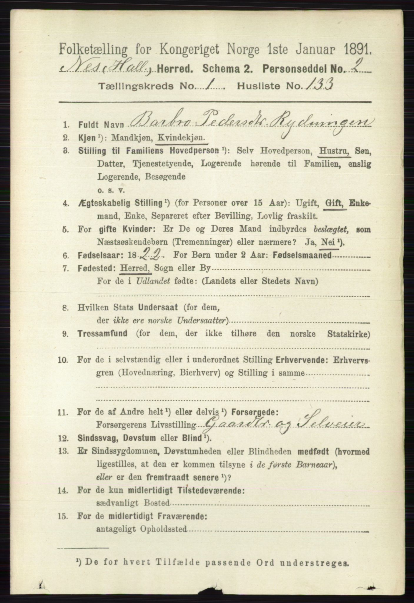 RA, 1891 census for 0616 Nes, 1891, p. 903