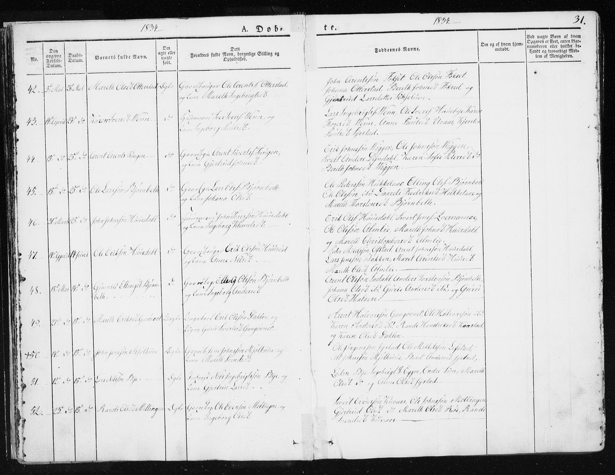 Ministerialprotokoller, klokkerbøker og fødselsregistre - Sør-Trøndelag, AV/SAT-A-1456/665/L0771: Parish register (official) no. 665A06, 1830-1856, p. 31