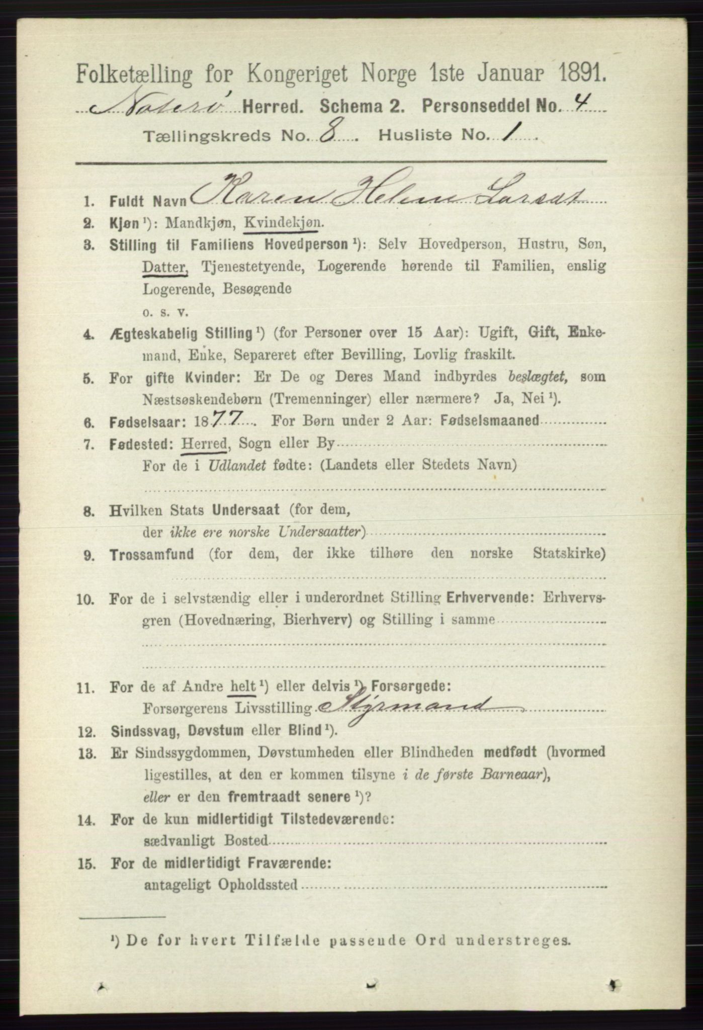 RA, 1891 census for 0722 Nøtterøy, 1891, p. 3857