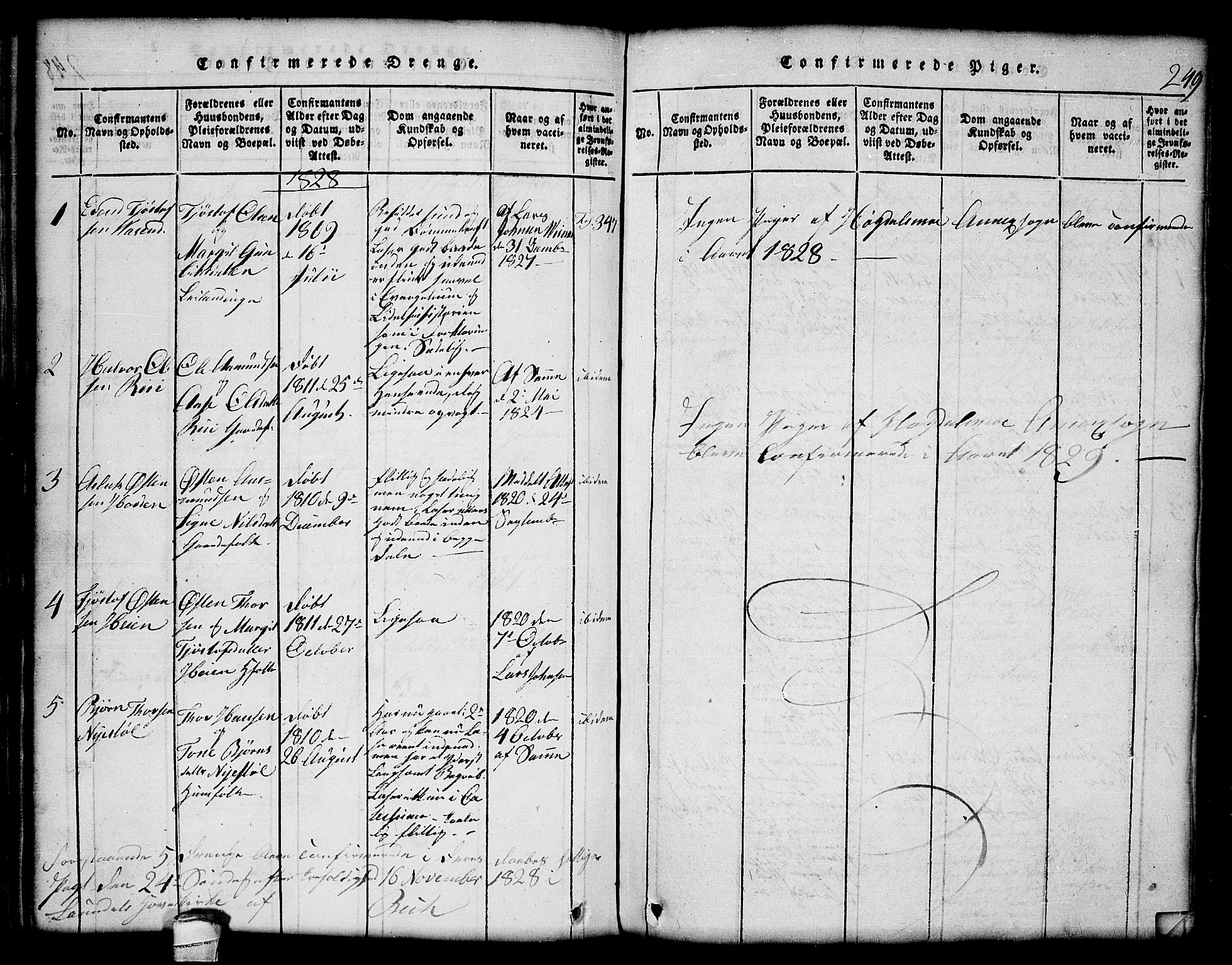 Lårdal kirkebøker, SAKO/A-284/G/Gc/L0001: Parish register (copy) no. III 1, 1815-1854, p. 249