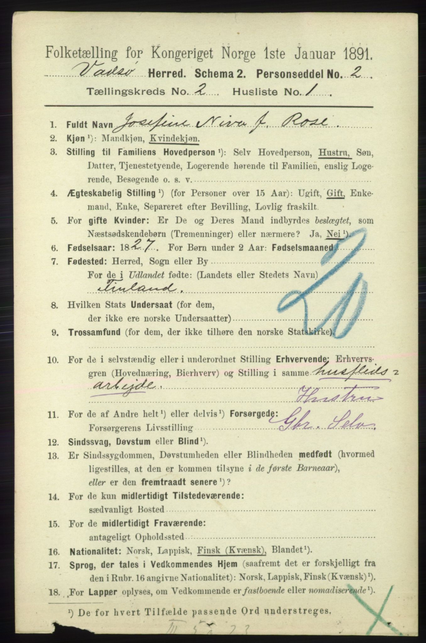 RA, 1891 census for 2029 Vadsø, 1891, p. 455