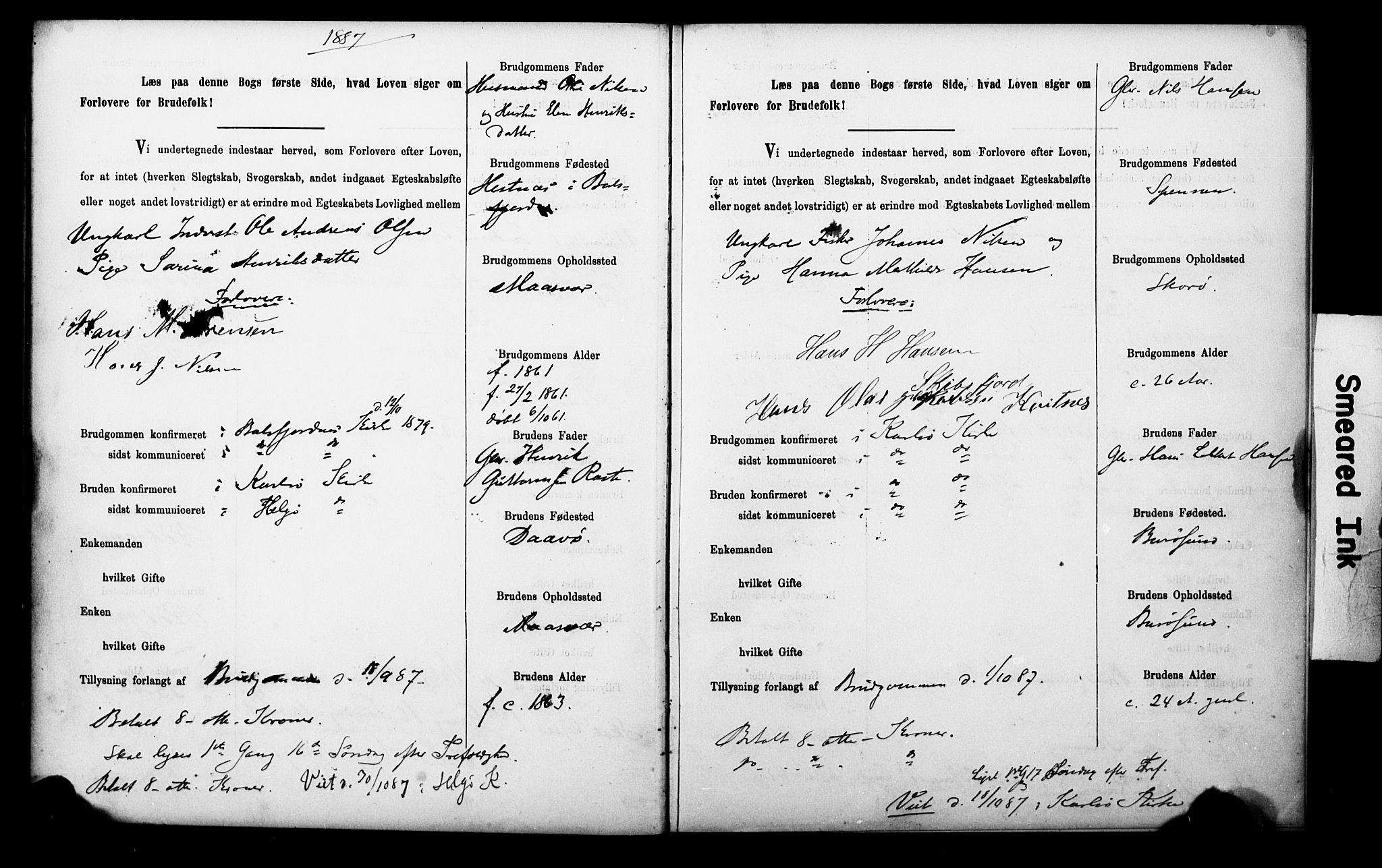 Uten arkivreferanse**, SAT/-: Banns register no. 1 /1 (Trøgstad), 1886-1891