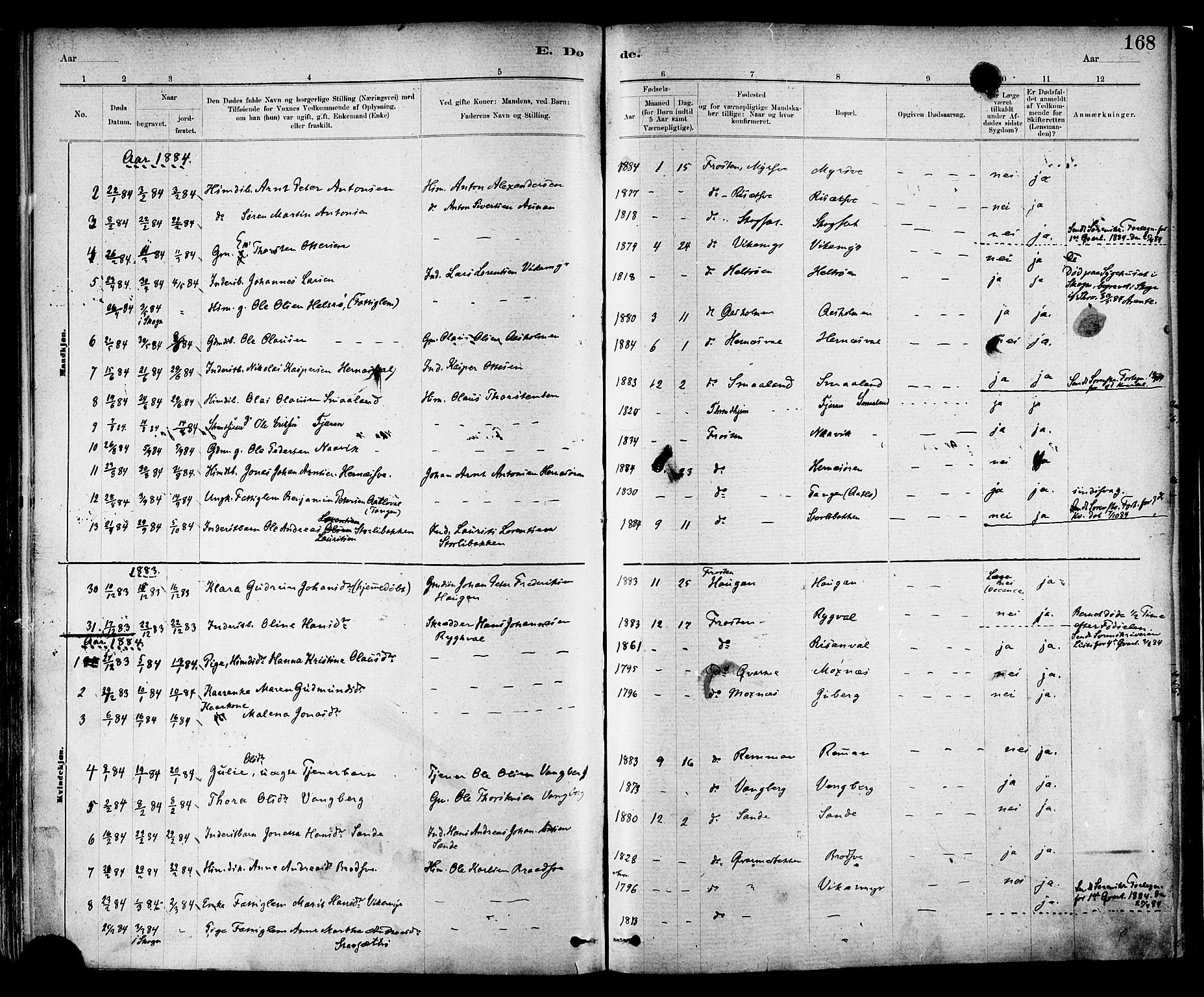 Ministerialprotokoller, klokkerbøker og fødselsregistre - Nord-Trøndelag, SAT/A-1458/713/L0120: Parish register (official) no. 713A09, 1878-1887, p. 168