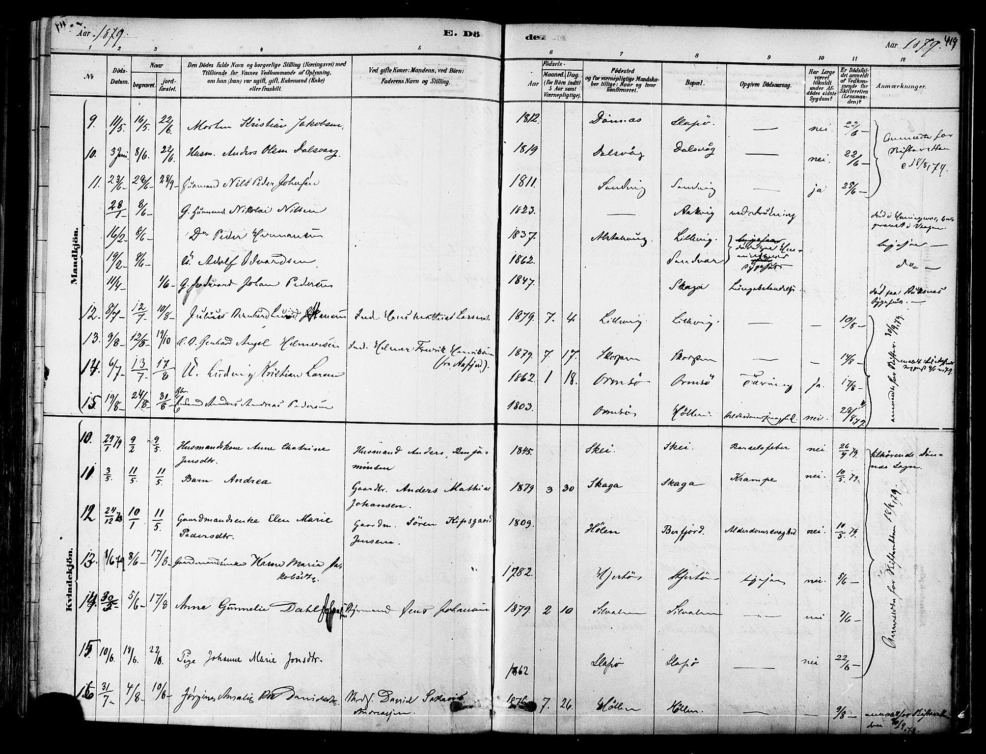 Ministerialprotokoller, klokkerbøker og fødselsregistre - Nordland, AV/SAT-A-1459/834/L0507: Parish register (official) no. 834A05, 1878-1892, p. 419