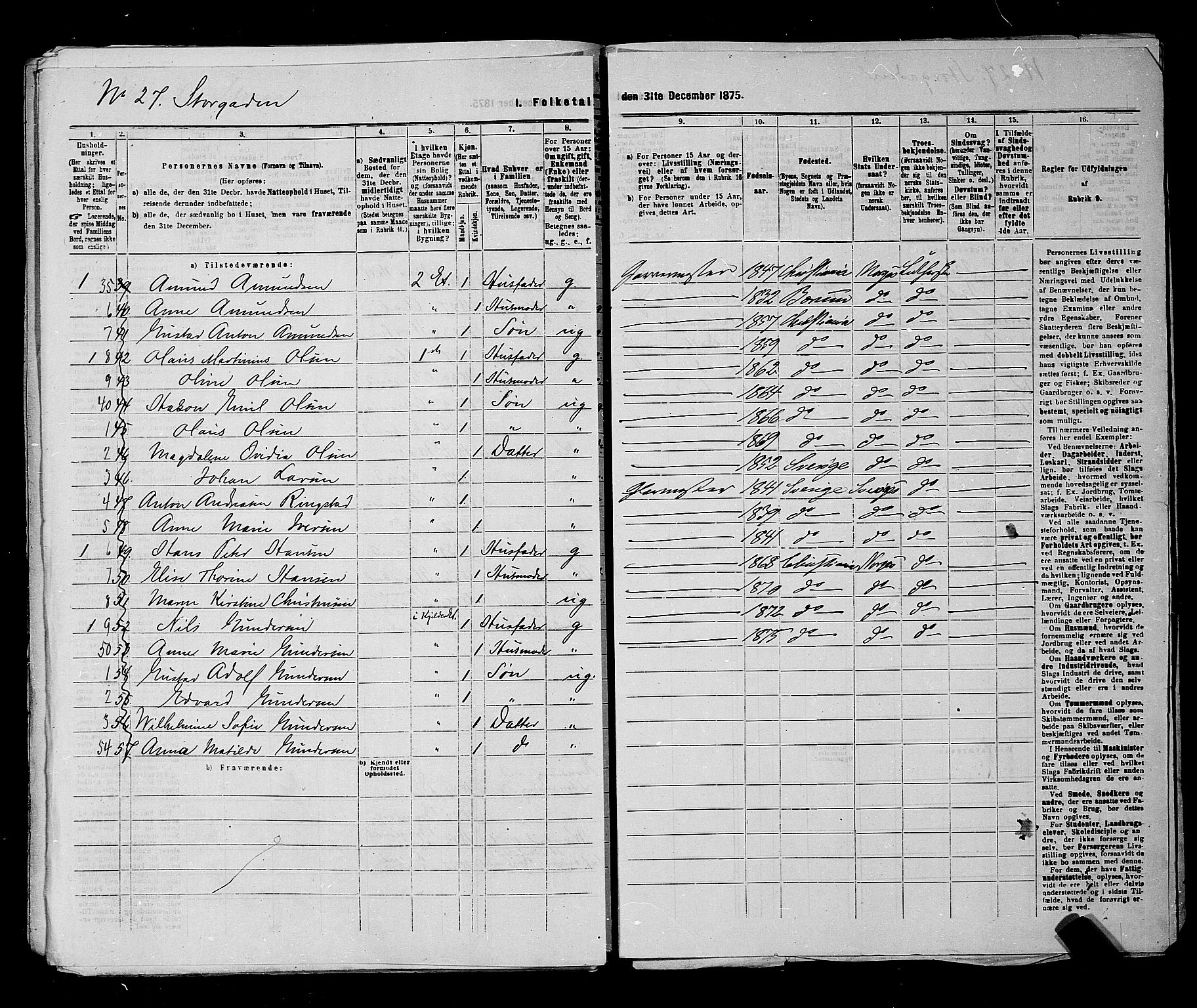 RA, 1875 census for 0301 Kristiania, 1875, p. 881