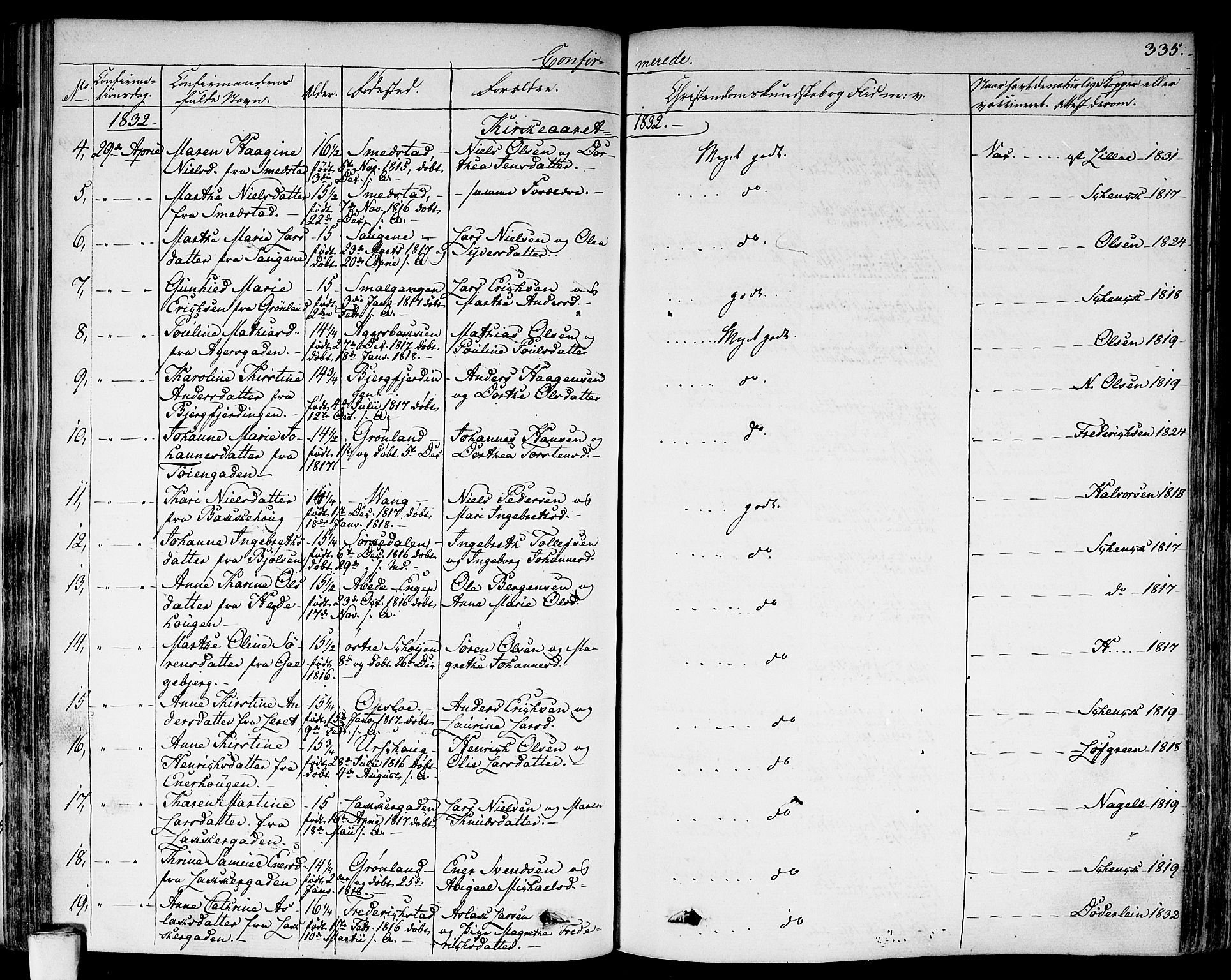 Aker prestekontor kirkebøker, AV/SAO-A-10861/F/L0013: Parish register (official) no. 13, 1828-1837, p. 335