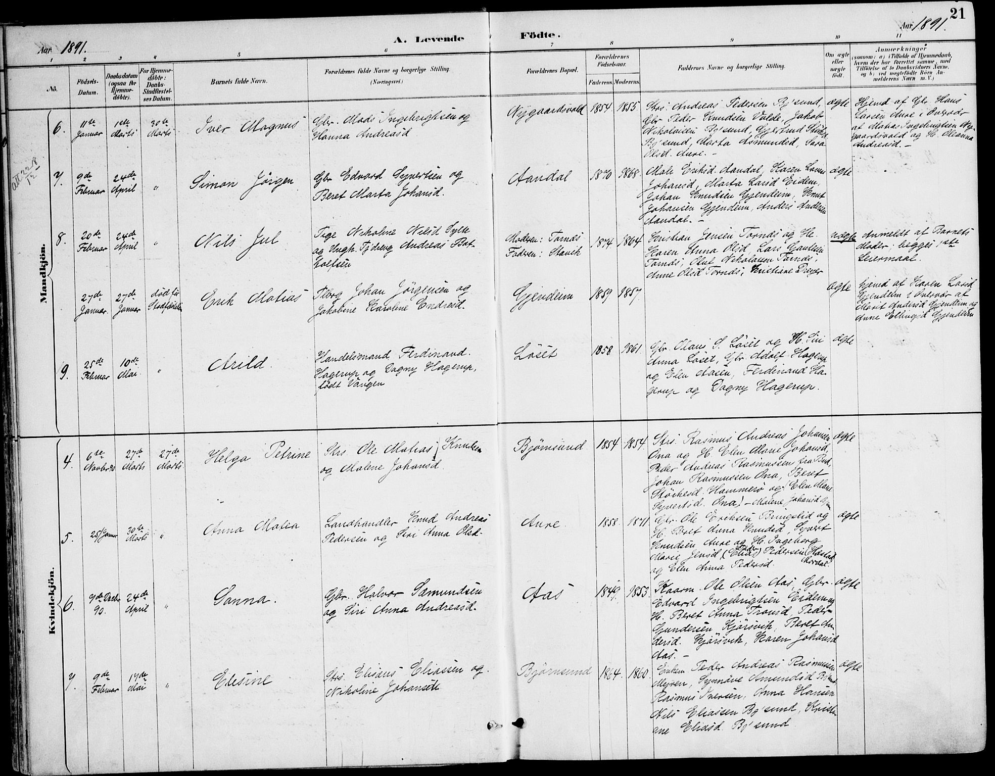 Ministerialprotokoller, klokkerbøker og fødselsregistre - Møre og Romsdal, AV/SAT-A-1454/565/L0750: Parish register (official) no. 565A04, 1887-1905, p. 21