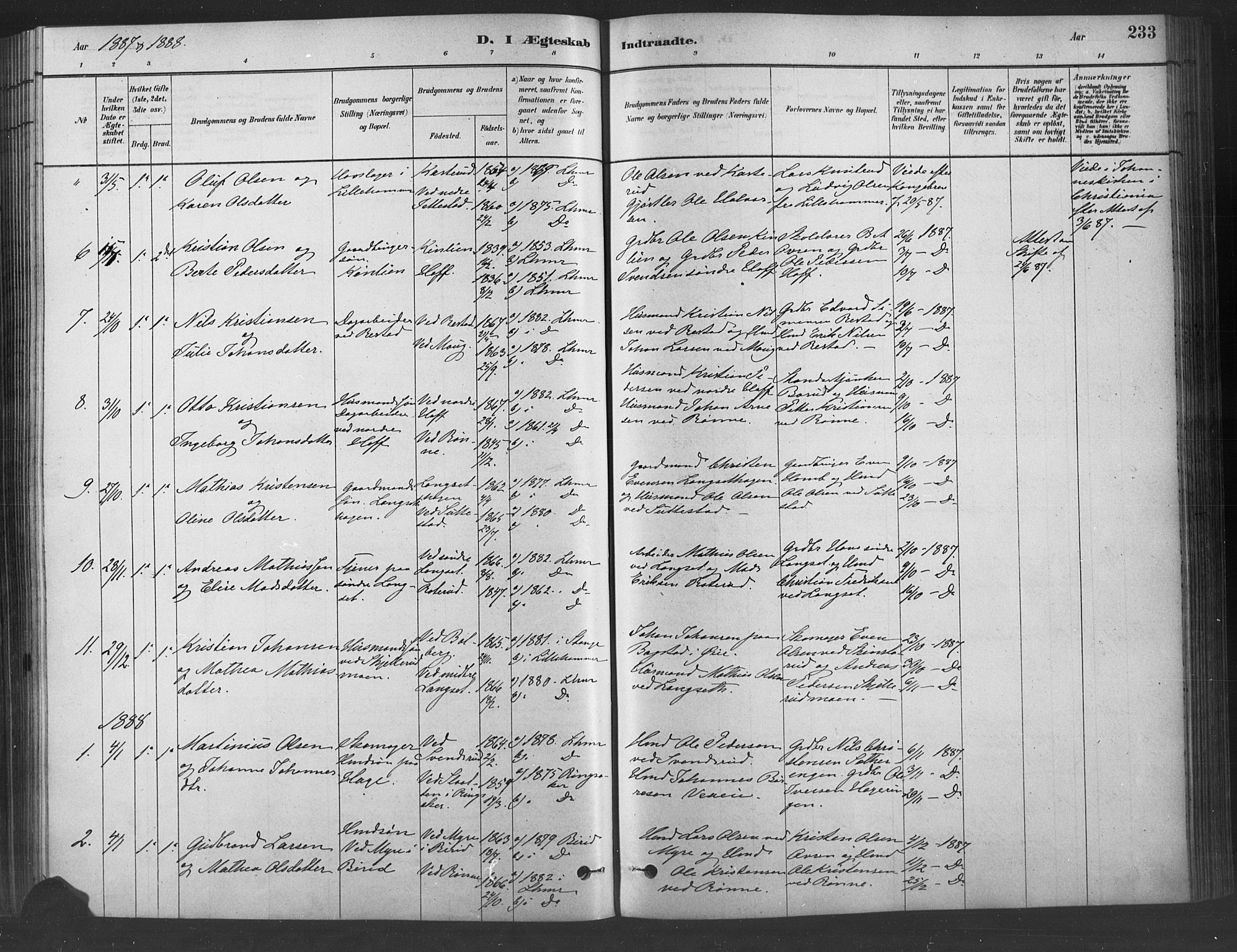 Fåberg prestekontor, SAH/PREST-086/H/Ha/Haa/L0009: Parish register (official) no. 9, 1879-1898, p. 233