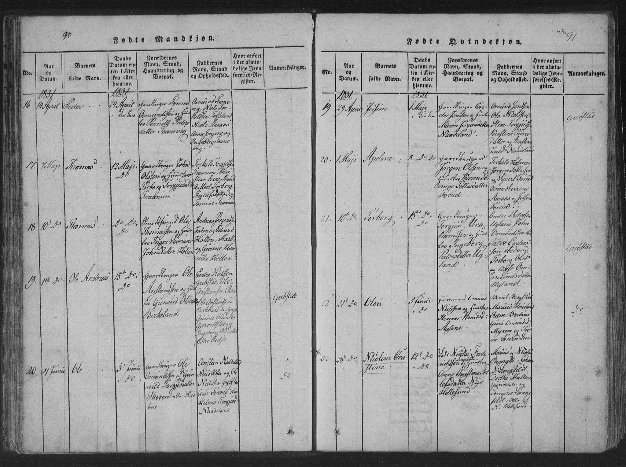 Søgne sokneprestkontor, AV/SAK-1111-0037/F/Fa/Fab/L0008: Parish register (official) no. A 8, 1821-1838, p. 90-91