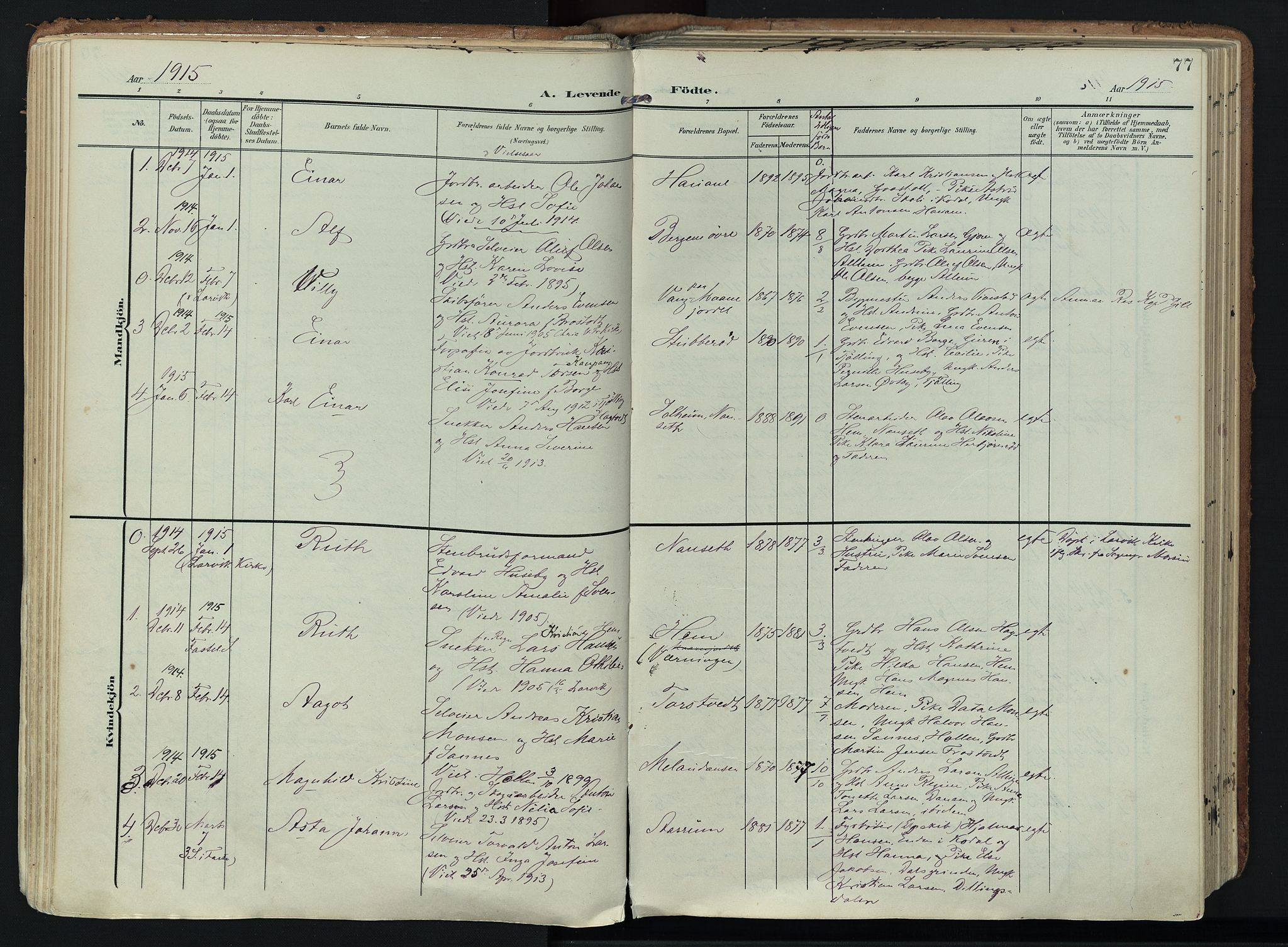 Hedrum kirkebøker, SAKO/A-344/F/Fa/L0010: Parish register (official) no. I 10, 1904-1918, p. 77