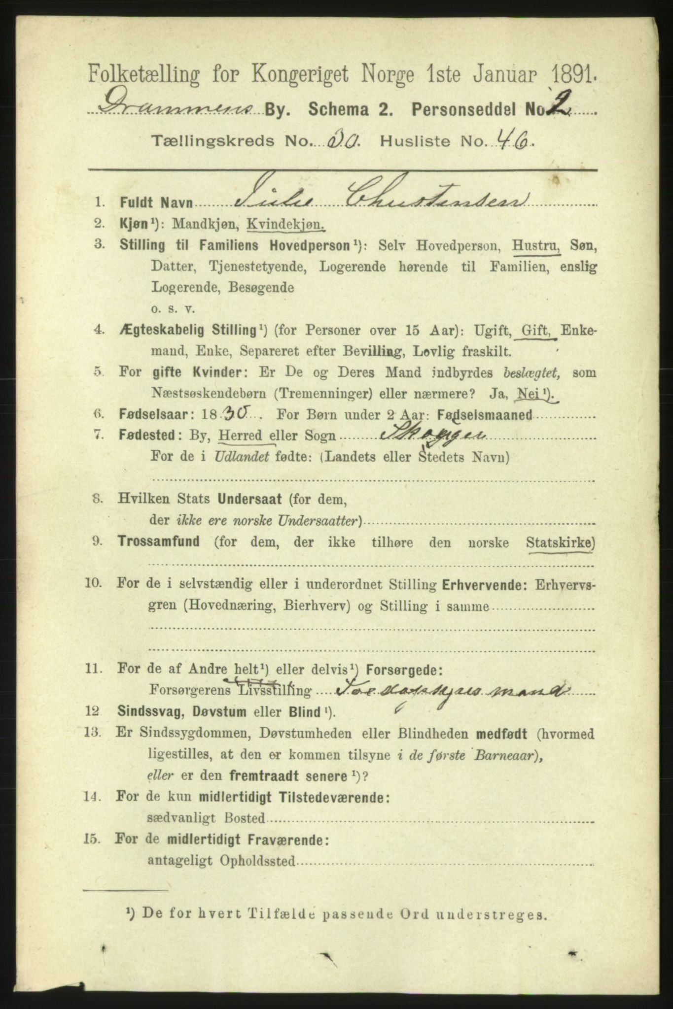 RA, 1891 census for 0602 Drammen, 1891, p. 18695