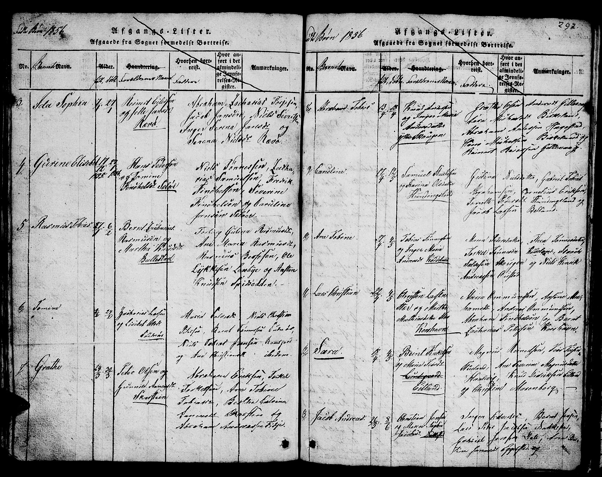 Lyngdal sokneprestkontor, AV/SAK-1111-0029/F/Fb/Fba/L0001: Parish register (copy) no. B 1, 1816-1876, p. 292