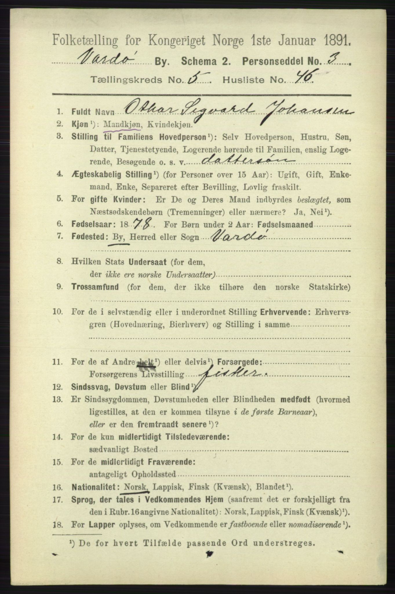 RA, 1891 census for 2002 Vardø, 1891, p. 2736