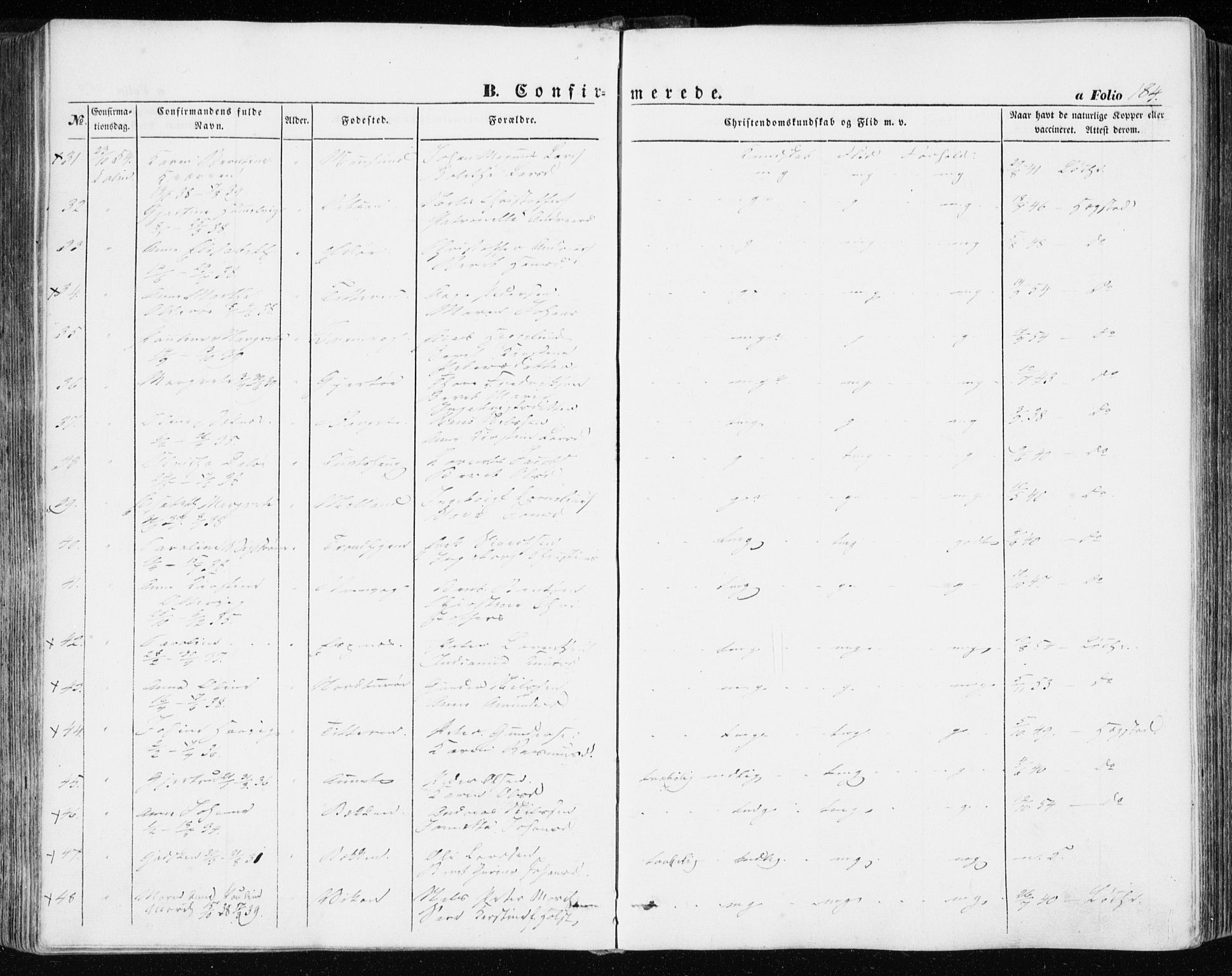 Ministerialprotokoller, klokkerbøker og fødselsregistre - Sør-Trøndelag, AV/SAT-A-1456/634/L0530: Parish register (official) no. 634A06, 1852-1860, p. 184