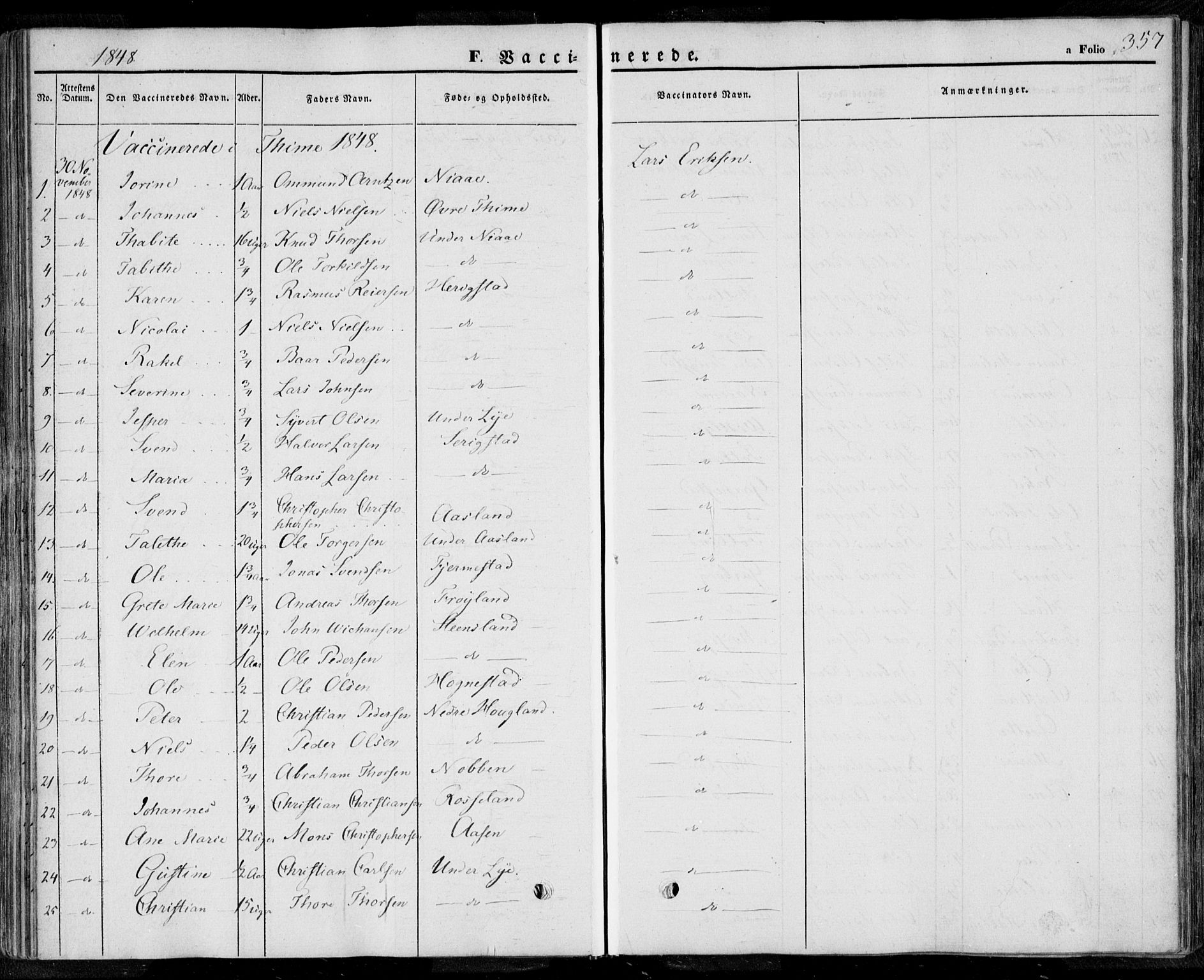 Lye sokneprestkontor, AV/SAST-A-101794/001/30BA/L0006: Parish register (official) no. A 5.2, 1842-1855, p. 357