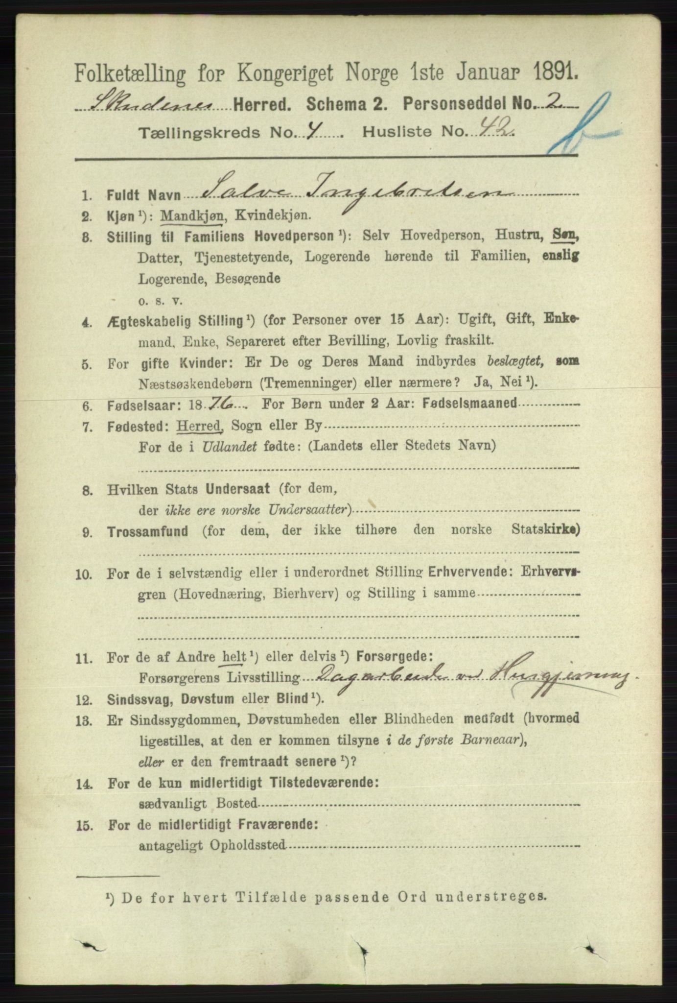 RA, 1891 census for 1150 Skudenes, 1891, p. 4773