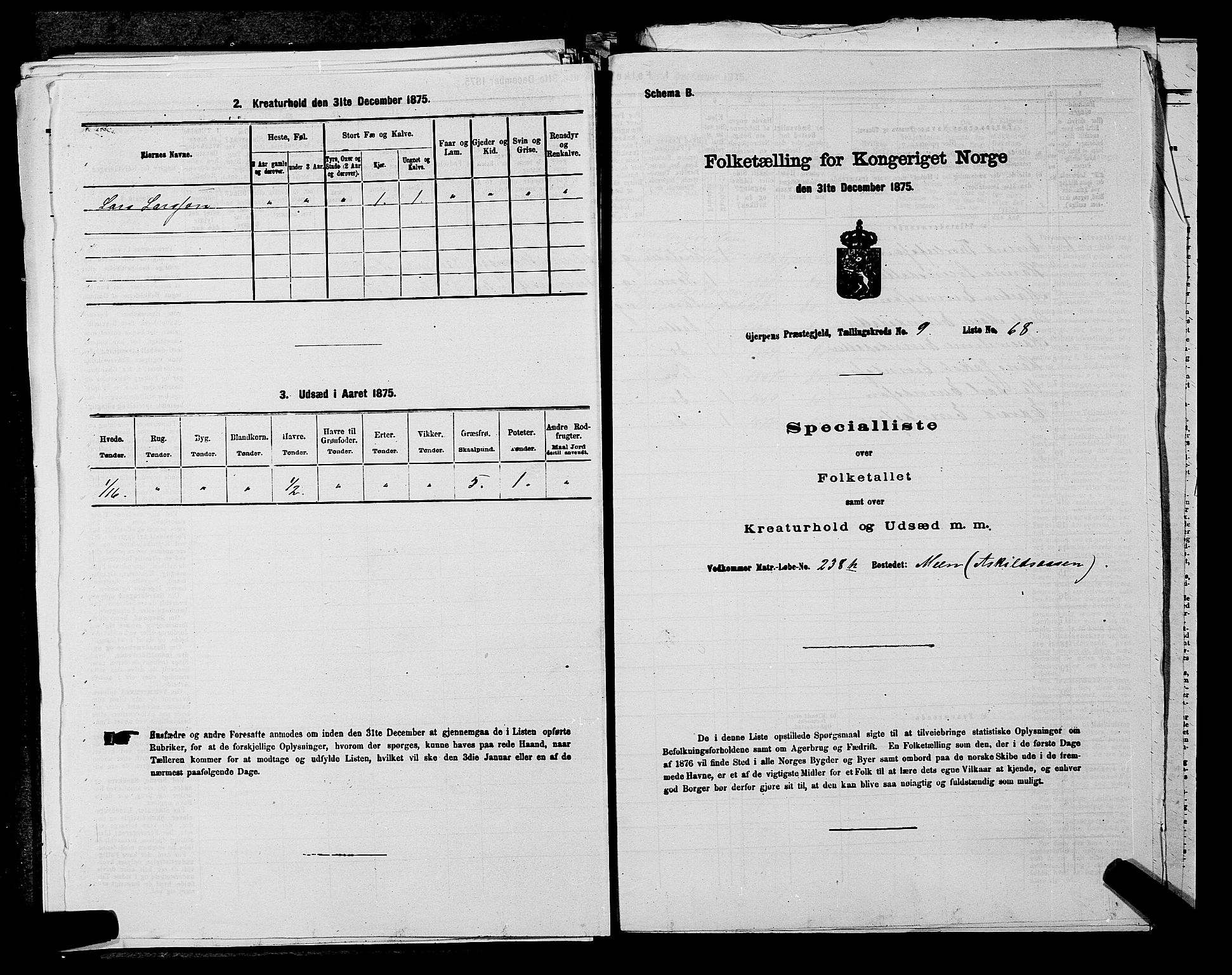 SAKO, 1875 census for 0812P Gjerpen, 1875, p. 1456