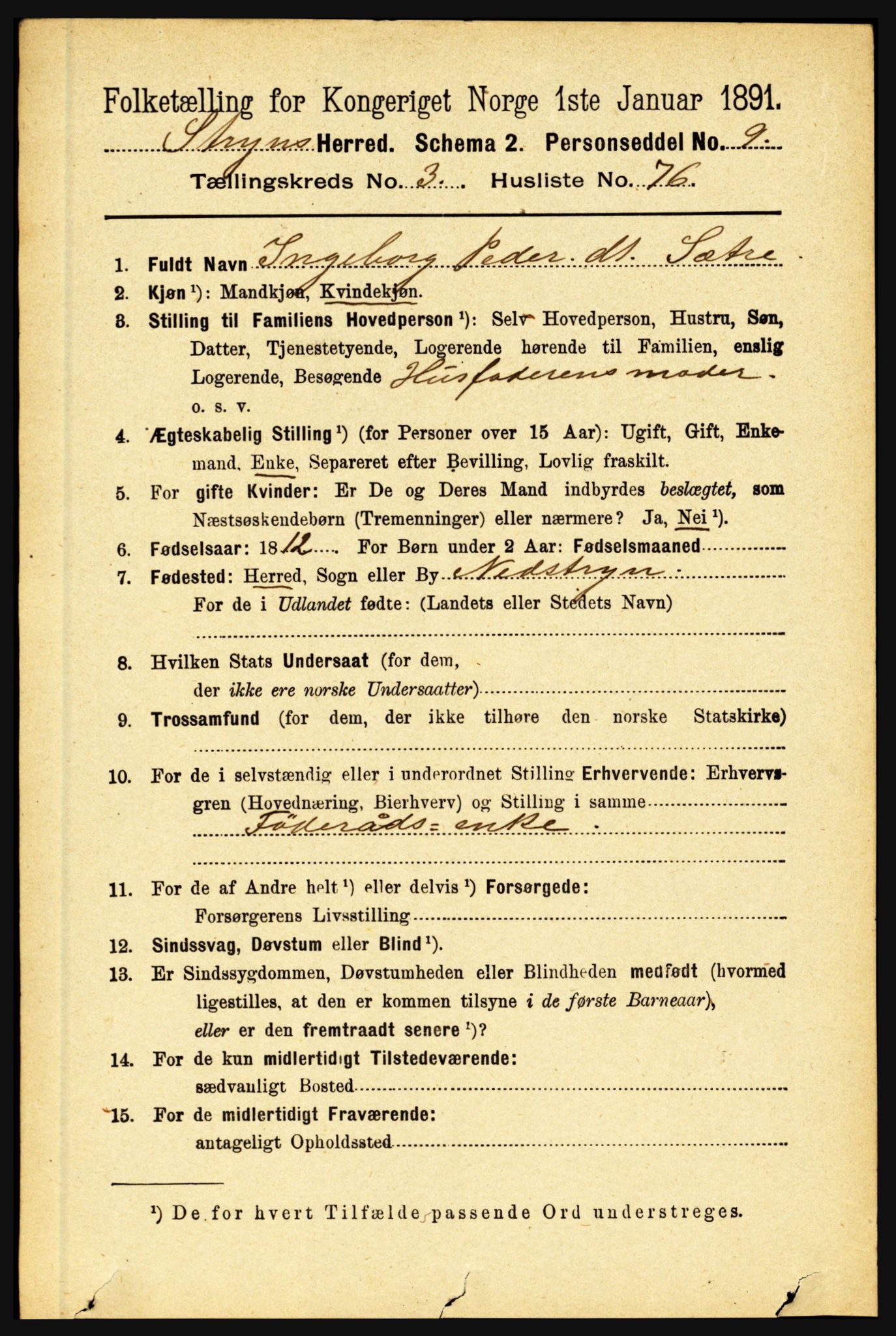 RA, 1891 census for 1448 Stryn, 1891, p. 1566