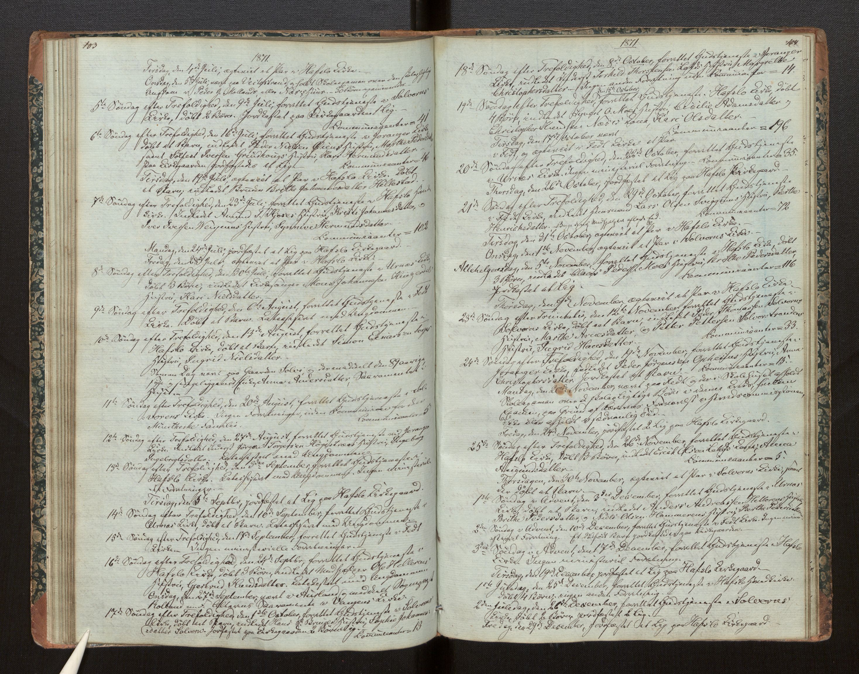 Hafslo sokneprestembete, SAB/A-80301/H/Haa/Haaf/L0002: Diary records no. F 2, 1854-1879, p. 103-104