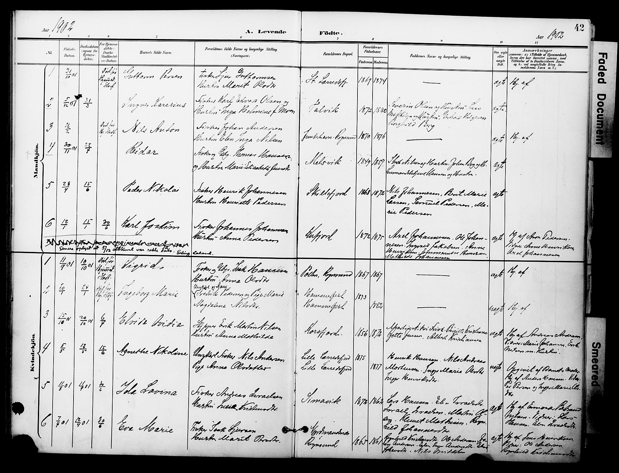 Talvik sokneprestkontor, SATØ/S-1337/H/Ha/L0014kirke: Parish register (official) no. 14, 1897-1905, p. 42