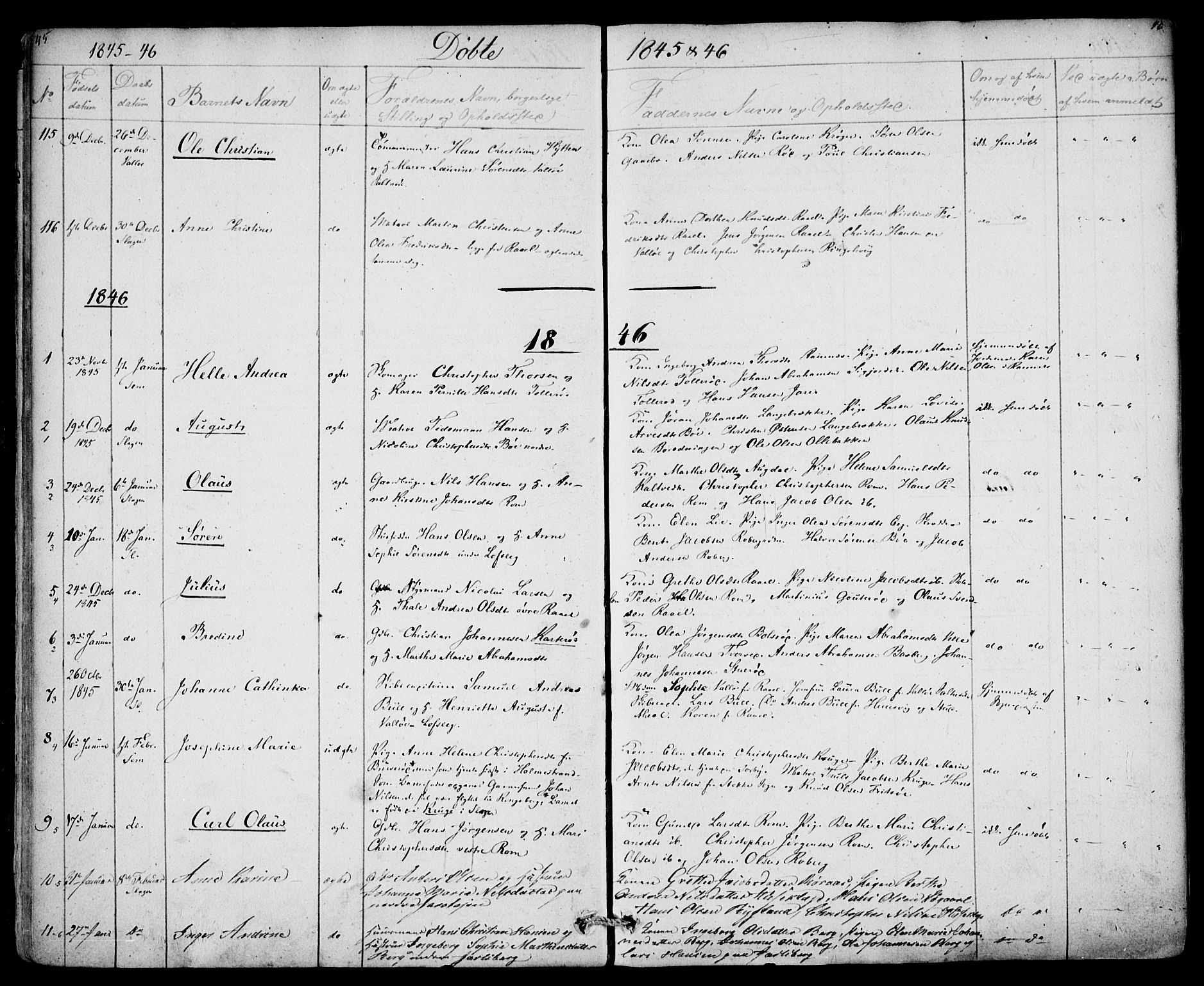 Sem kirkebøker, SAKO/A-5/F/Fa/L0006: Parish register (official) no. I 6, 1843-1855, p. 45-46