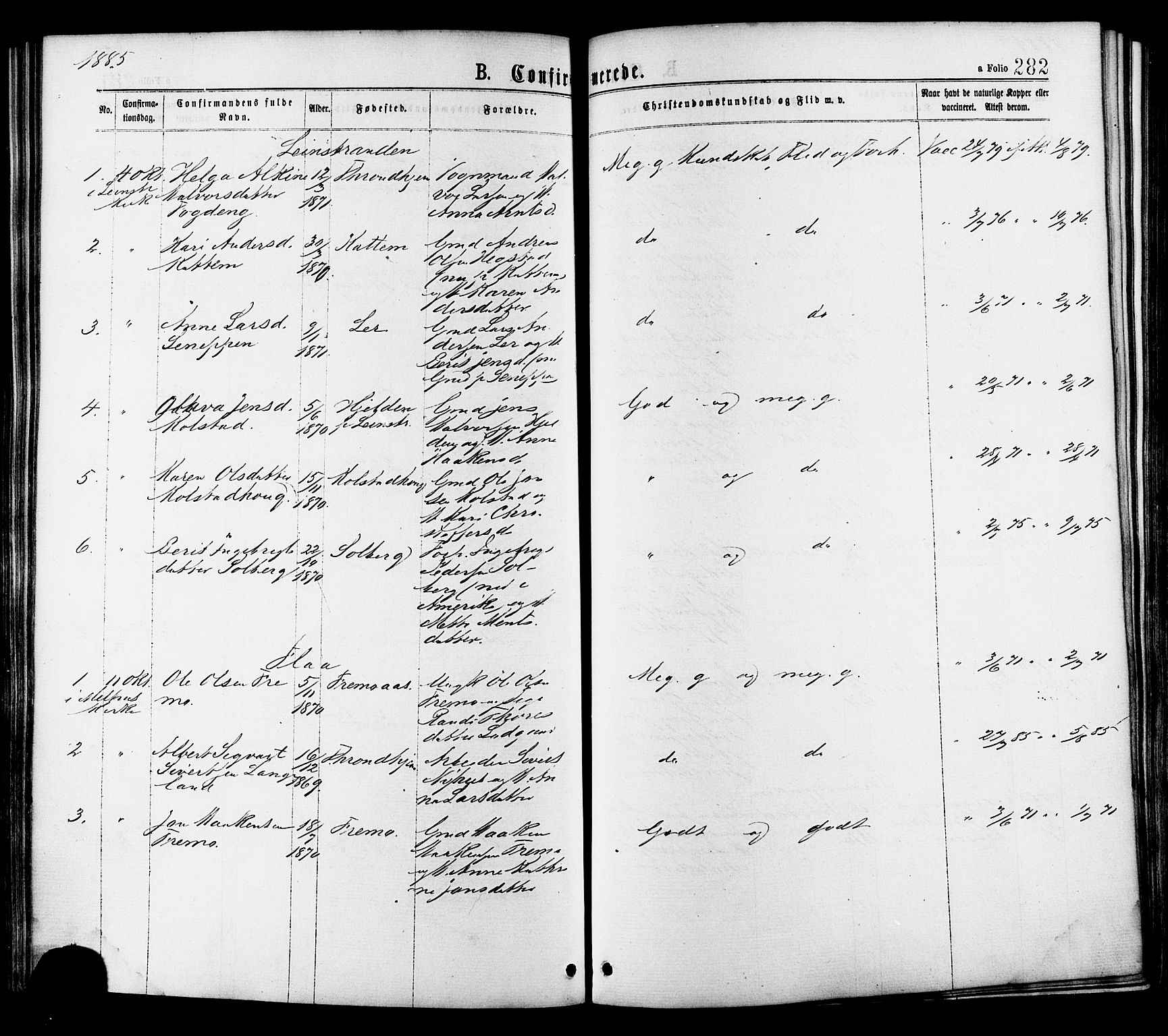 Ministerialprotokoller, klokkerbøker og fødselsregistre - Sør-Trøndelag, AV/SAT-A-1456/691/L1079: Parish register (official) no. 691A11, 1873-1886, p. 282