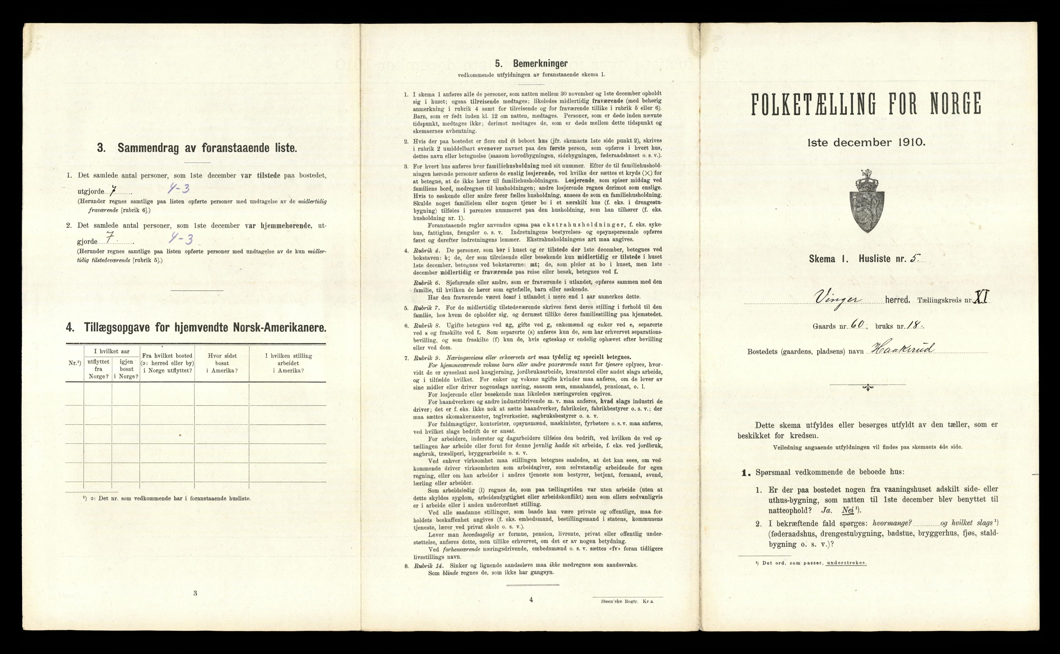 RA, 1910 census for Vinger, 1910, p. 1309