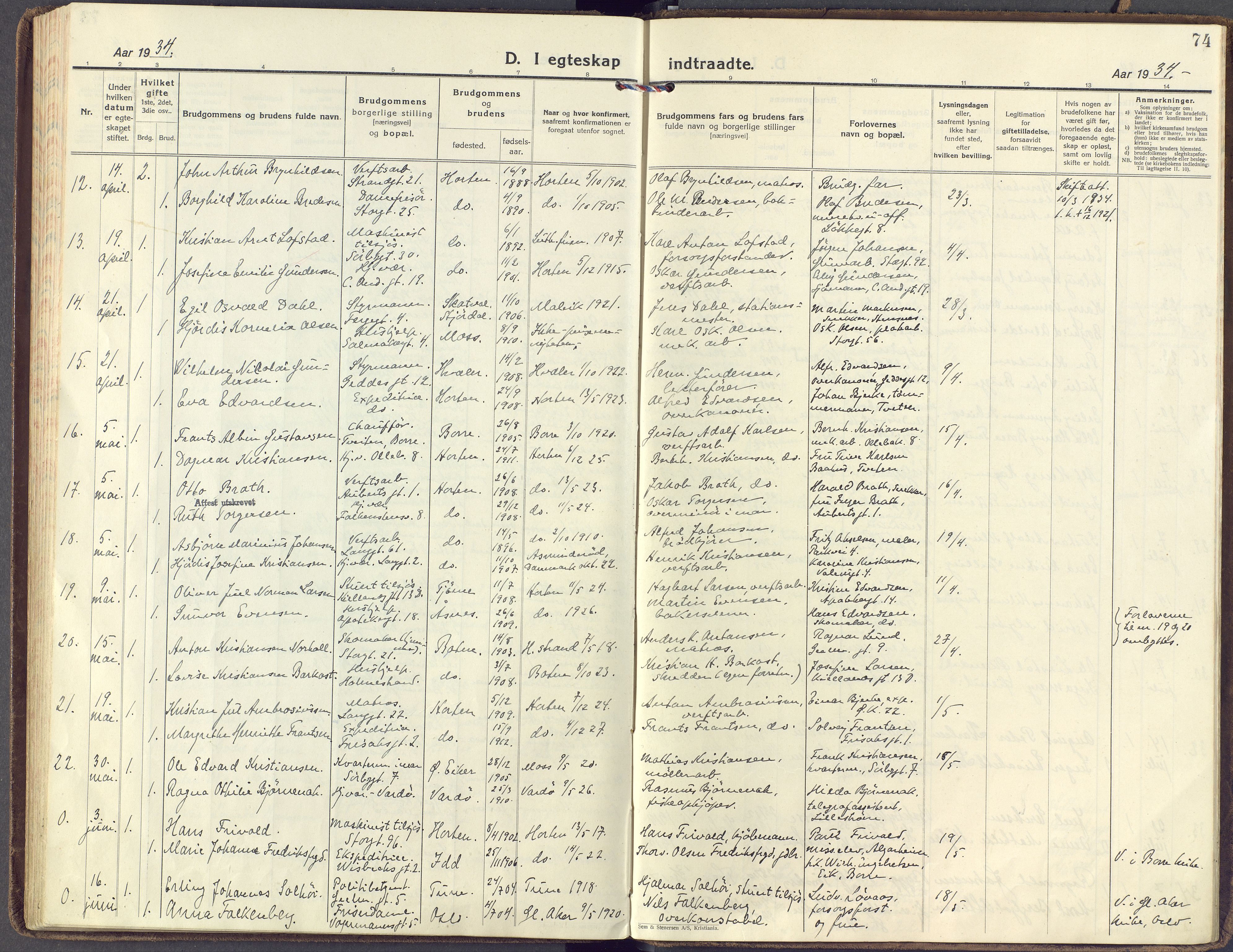 Horten kirkebøker, AV/SAKO-A-348/F/Fa/L0009: Parish register (official) no. 9, 1925-1936, p. 74