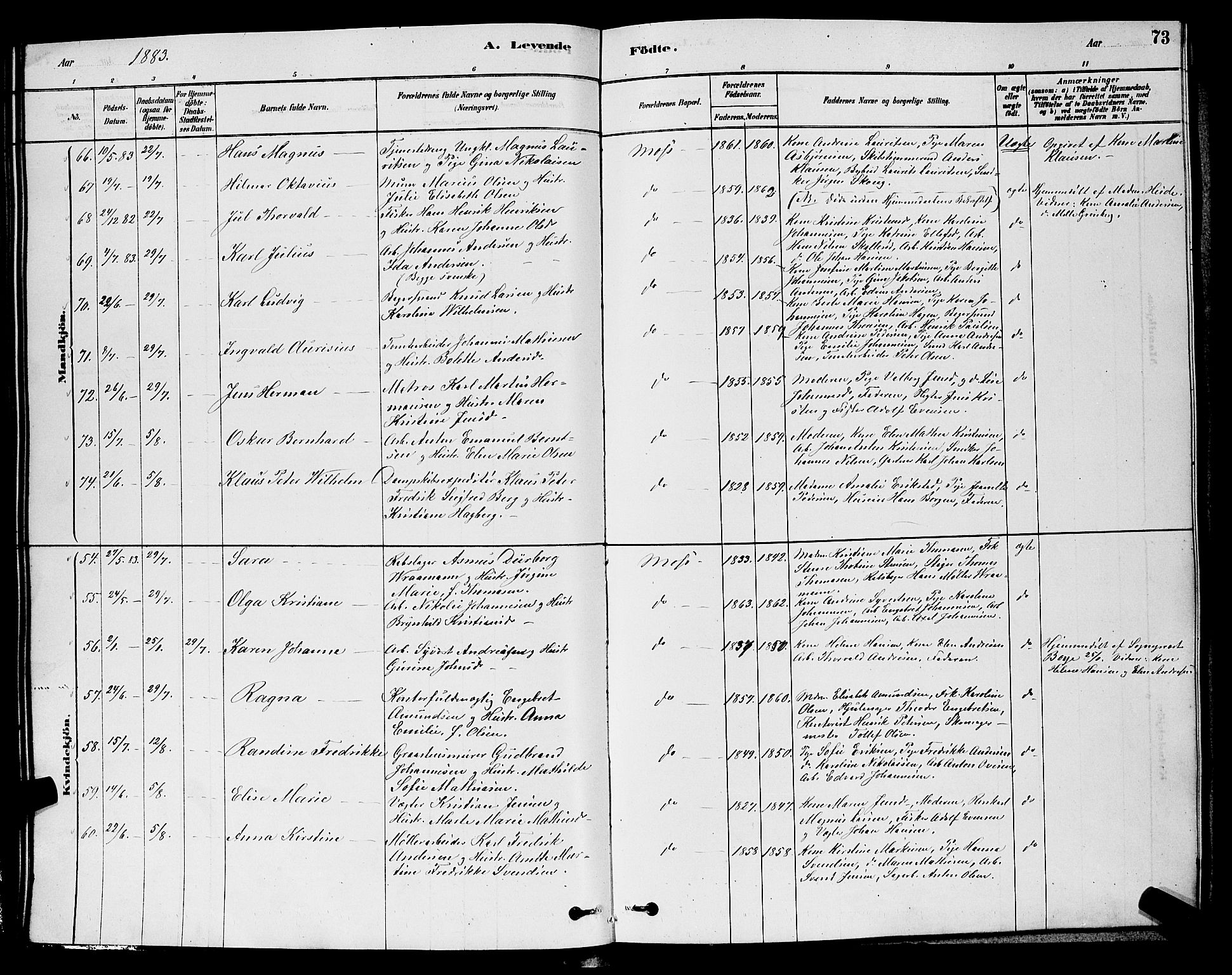 Moss prestekontor Kirkebøker, AV/SAO-A-2003/G/Ga/L0005: Parish register (copy) no. I 5, 1878-1888, p. 73