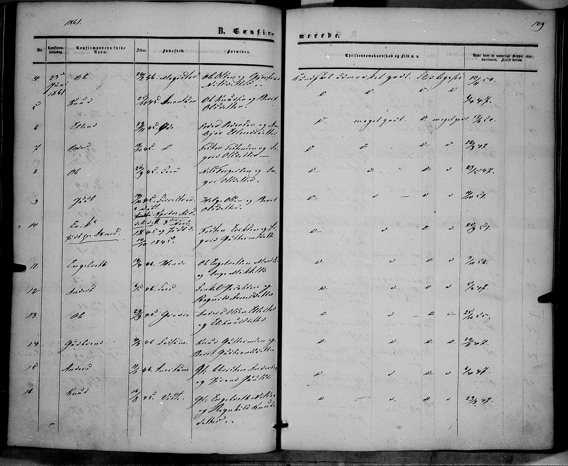 Vestre Slidre prestekontor, SAH/PREST-136/H/Ha/Haa/L0002: Parish register (official) no. 2, 1856-1864, p. 109