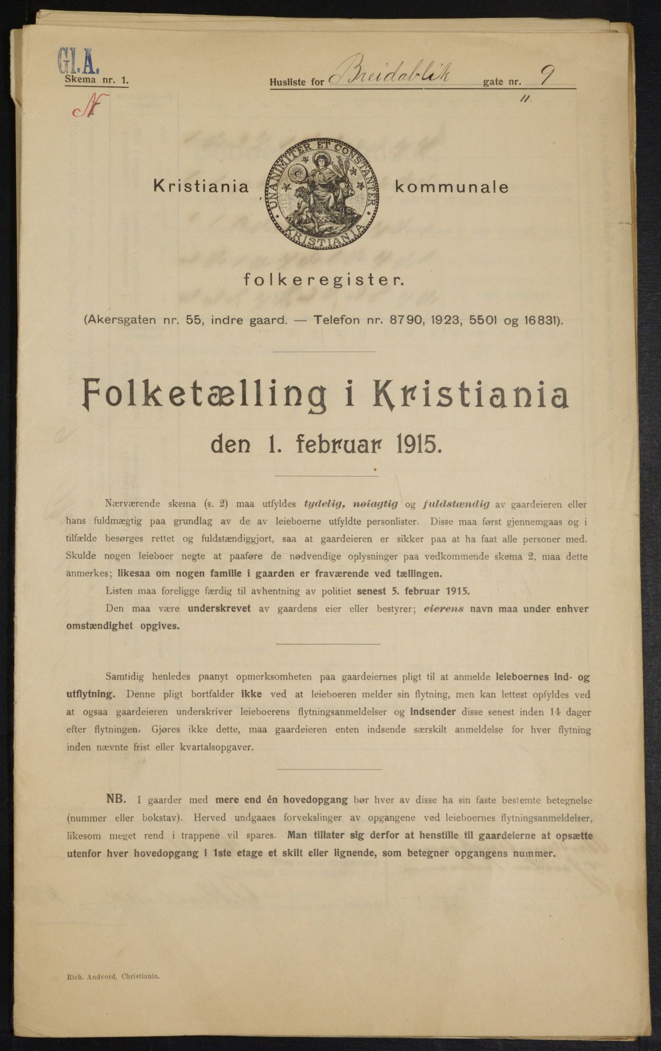 OBA, Municipal Census 1915 for Kristiania, 1915, p. 8009