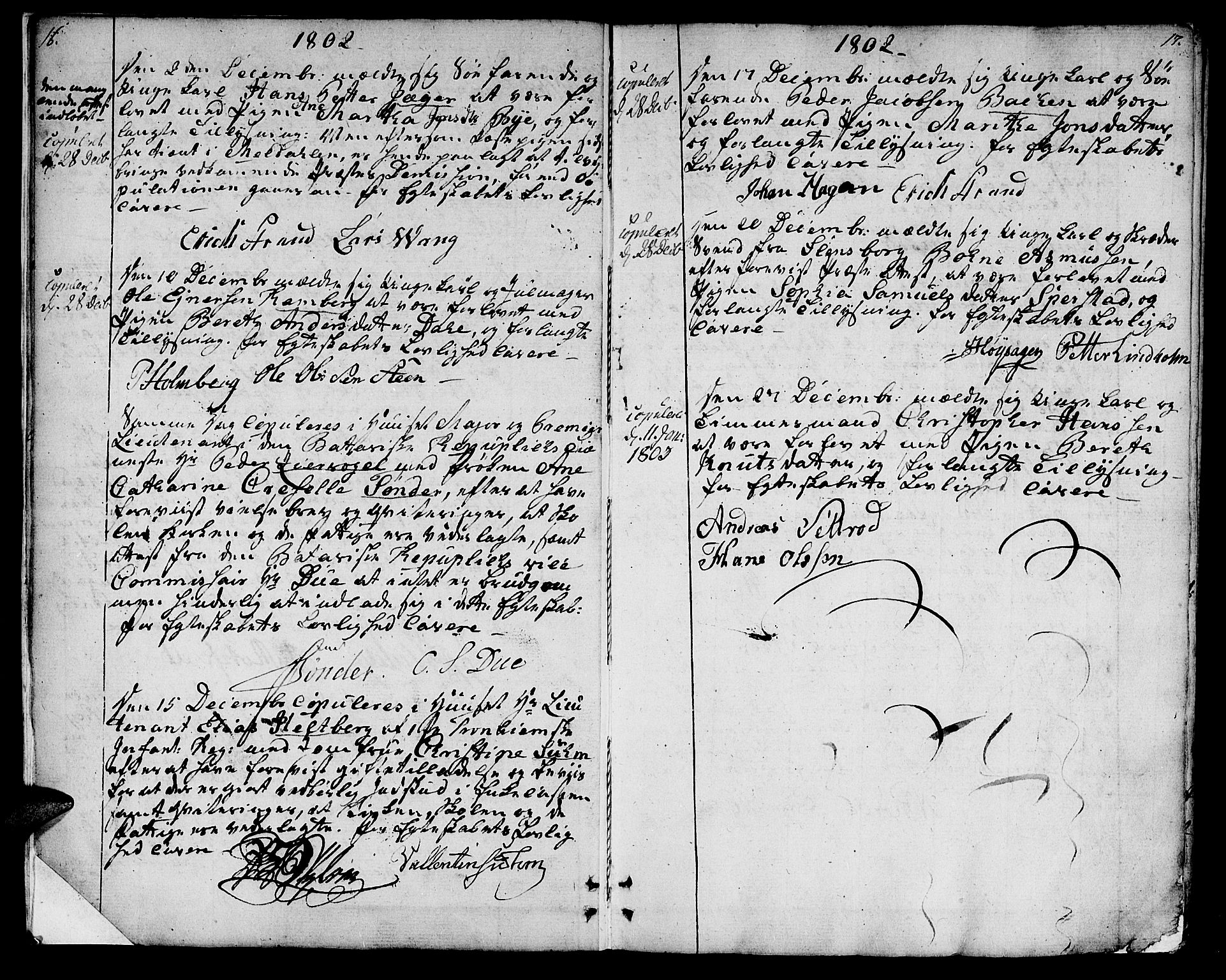 Ministerialprotokoller, klokkerbøker og fødselsregistre - Sør-Trøndelag, AV/SAT-A-1456/601/L0042: Parish register (official) no. 601A10, 1802-1830, p. 16-17