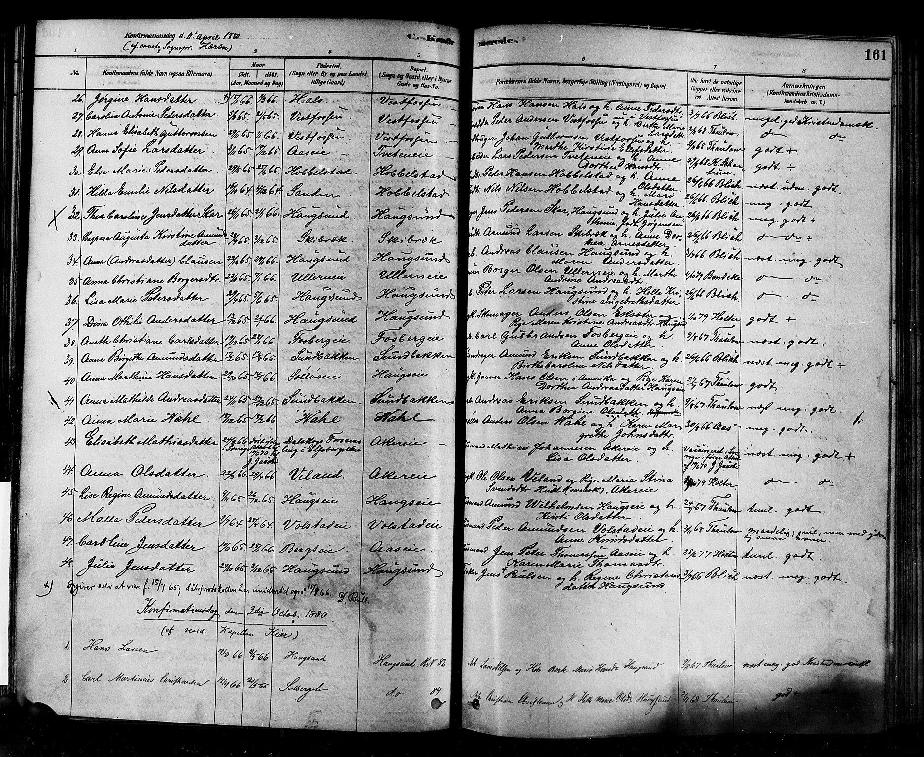 Eiker kirkebøker, AV/SAKO-A-4/F/Fb/L0001: Parish register (official) no. II 1, 1878-1888, p. 161