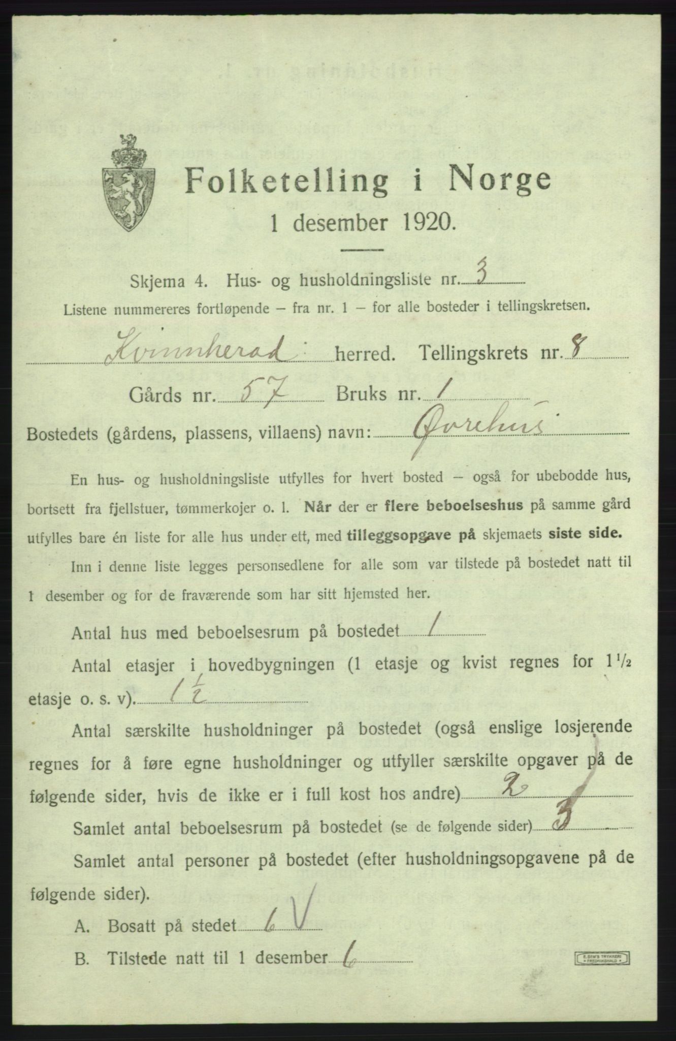 SAB, 1920 census for Kvinnherad, 1920, p. 997