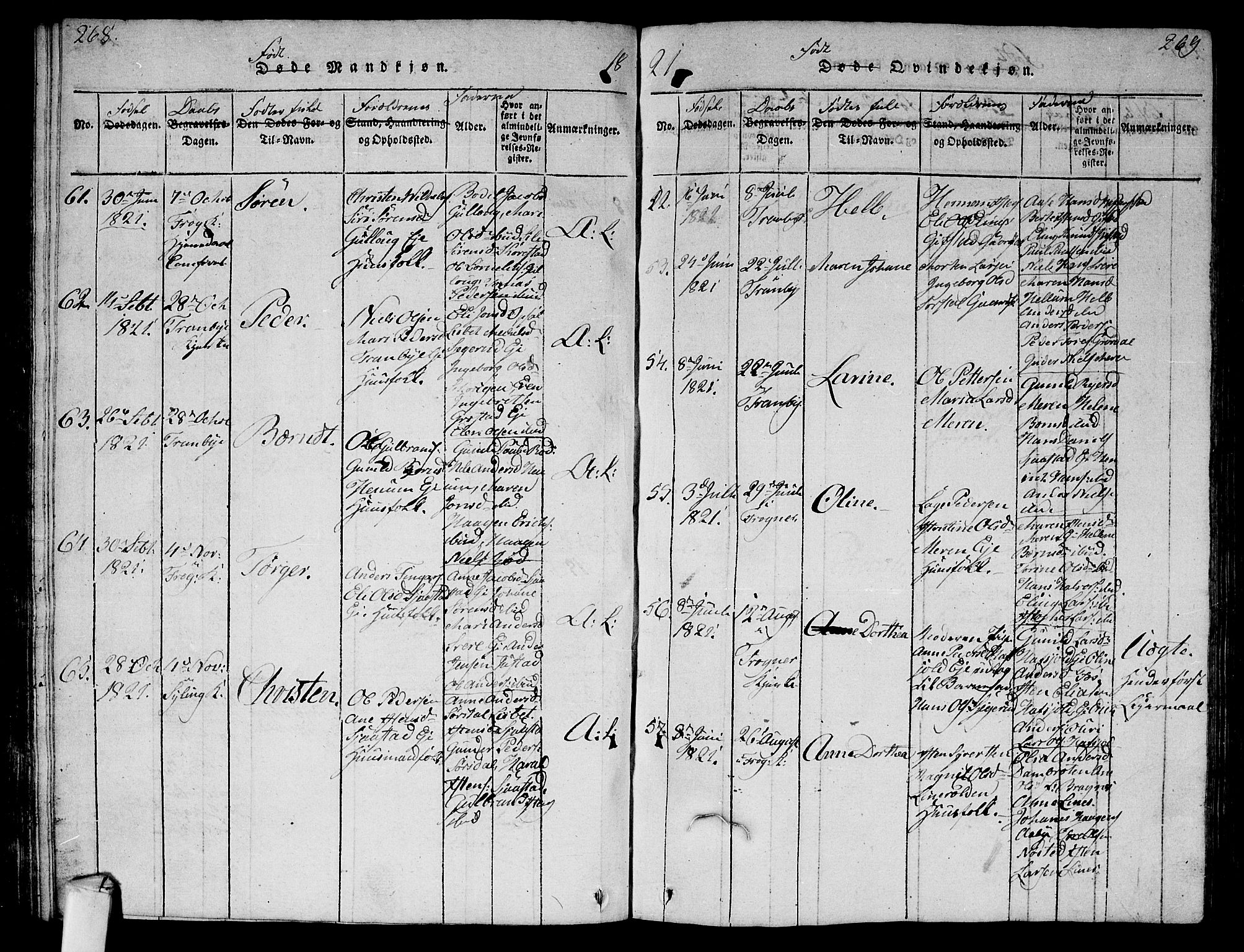 Lier kirkebøker, SAKO/A-230/G/Ga/L0001: Parish register (copy) no. I 1, 1813-1824, p. 268-269
