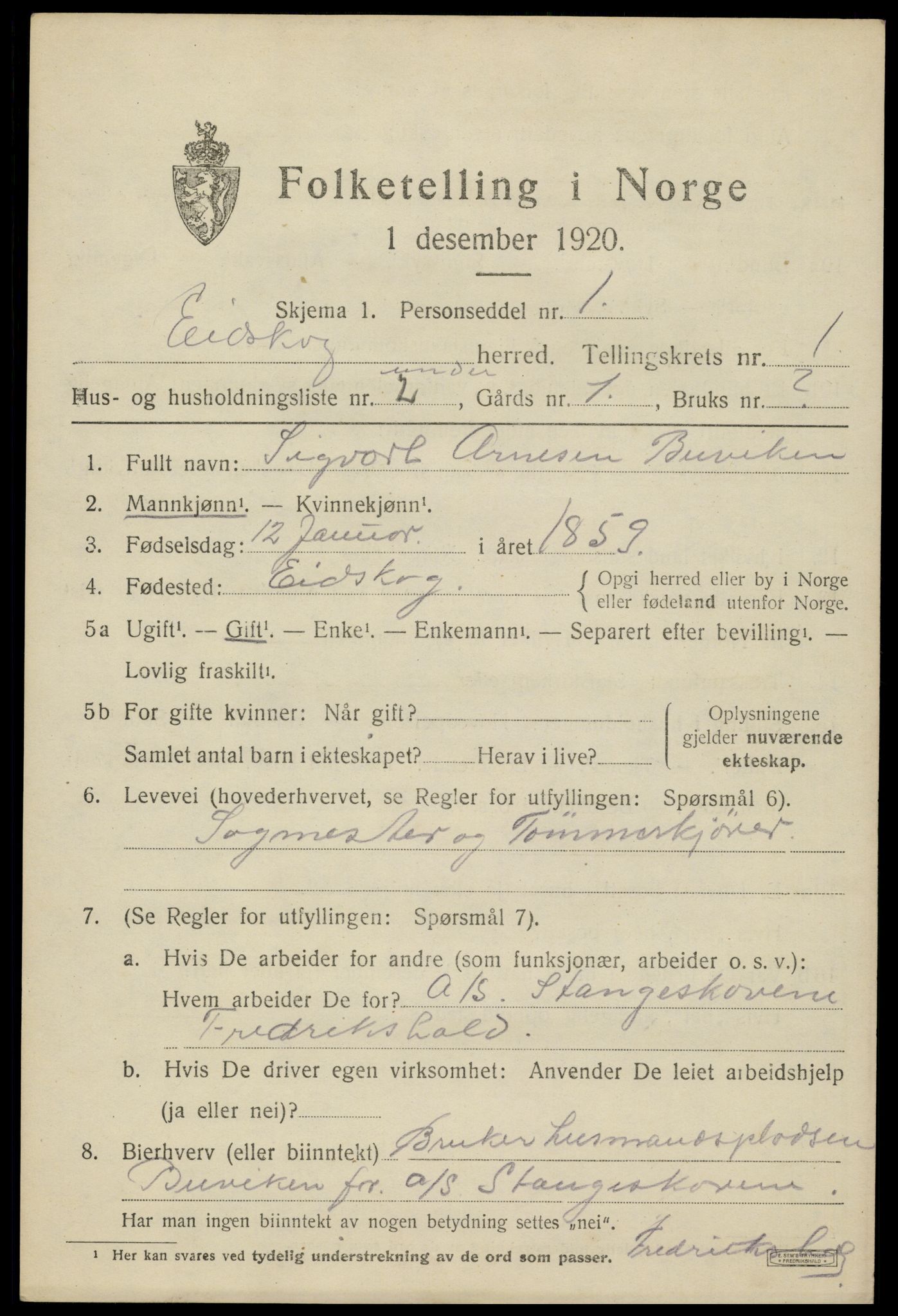 SAH, 1920 census for Eidskog, 1920, p. 2413