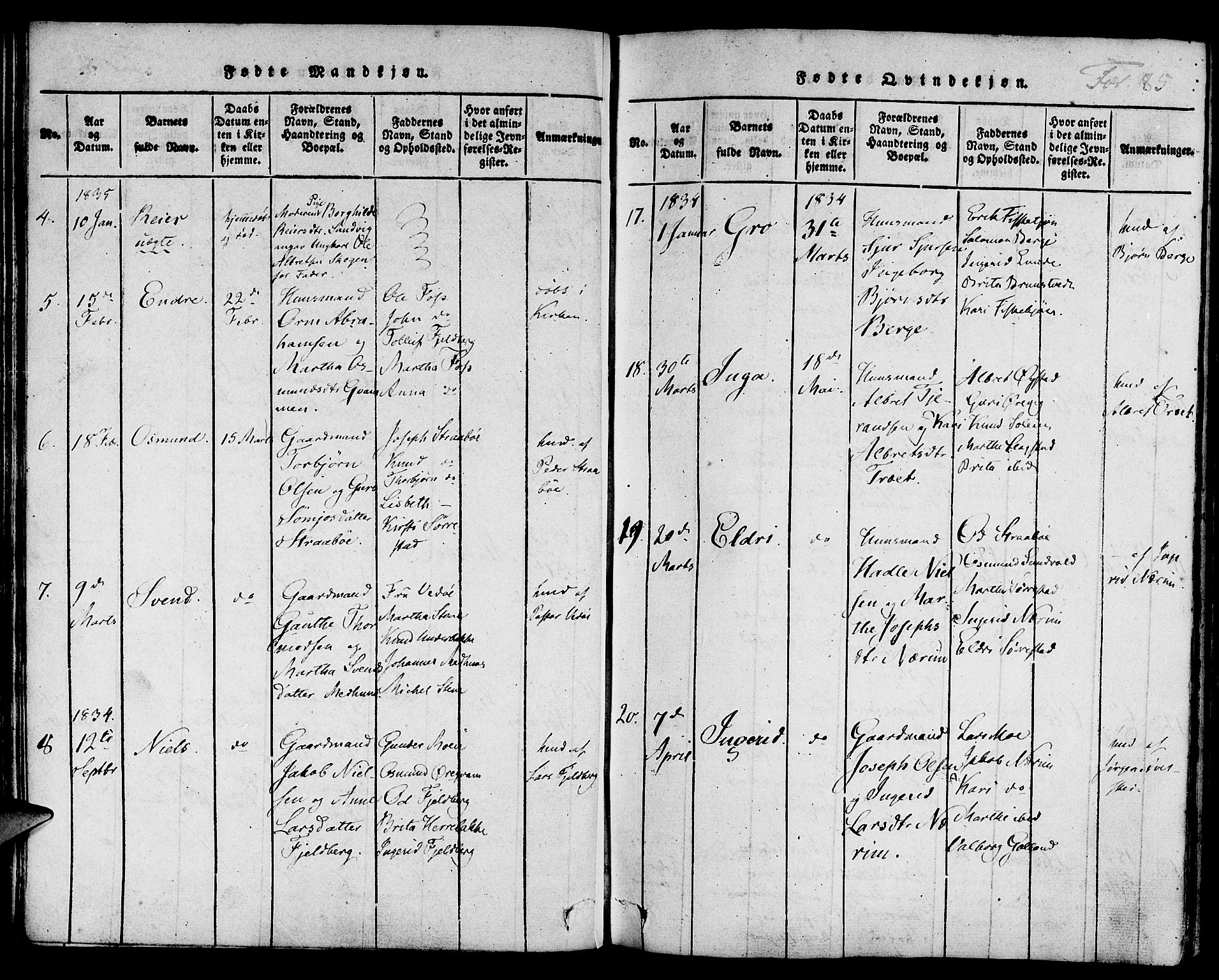 Suldal sokneprestkontor, AV/SAST-A-101845/01/IV/L0006: Parish register (official) no. A 6, 1816-1836, p. 85