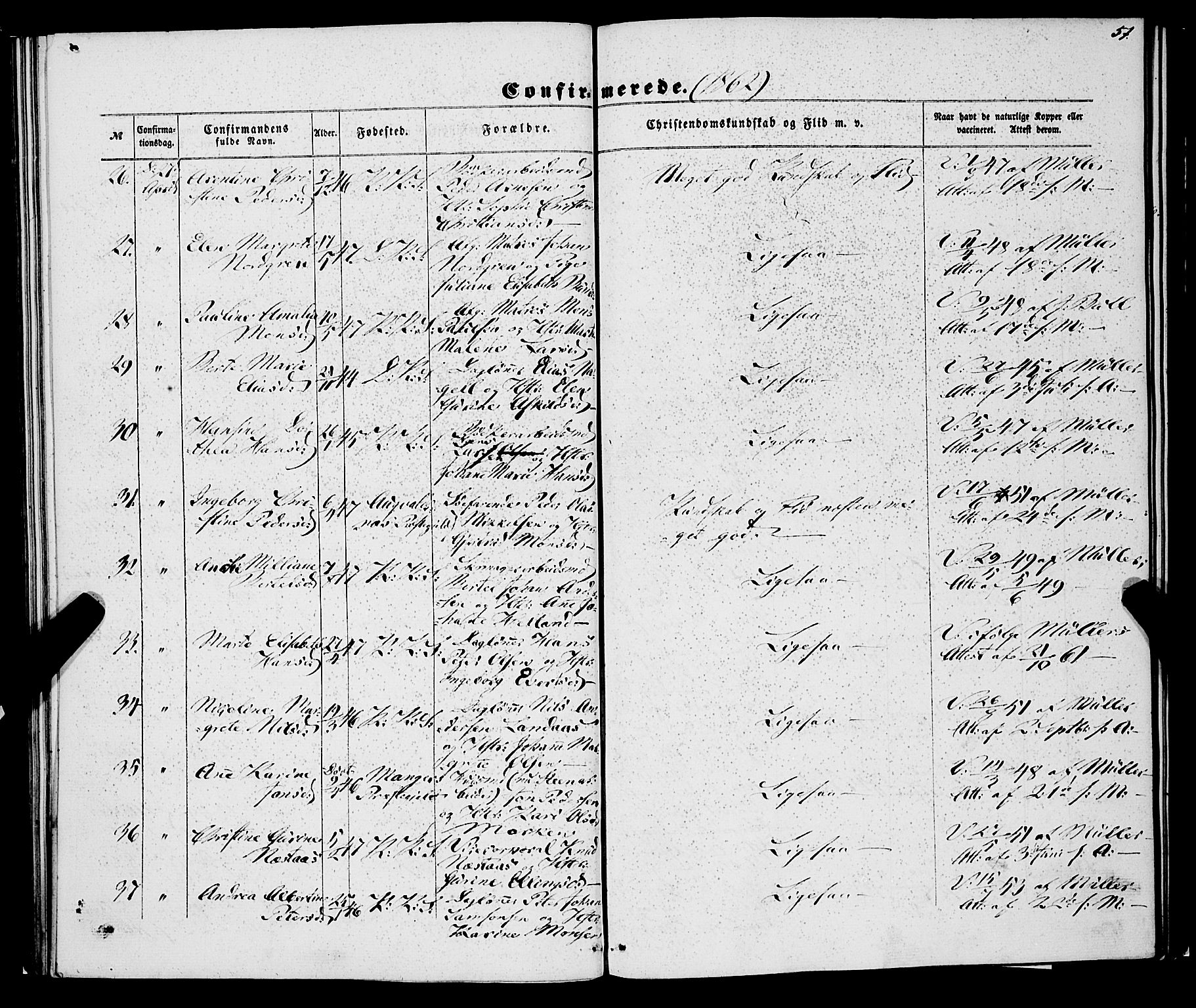 Korskirken sokneprestembete, AV/SAB-A-76101/H/Haa/L0069: Curate's parish register no. A 4, 1856-1869, p. 51