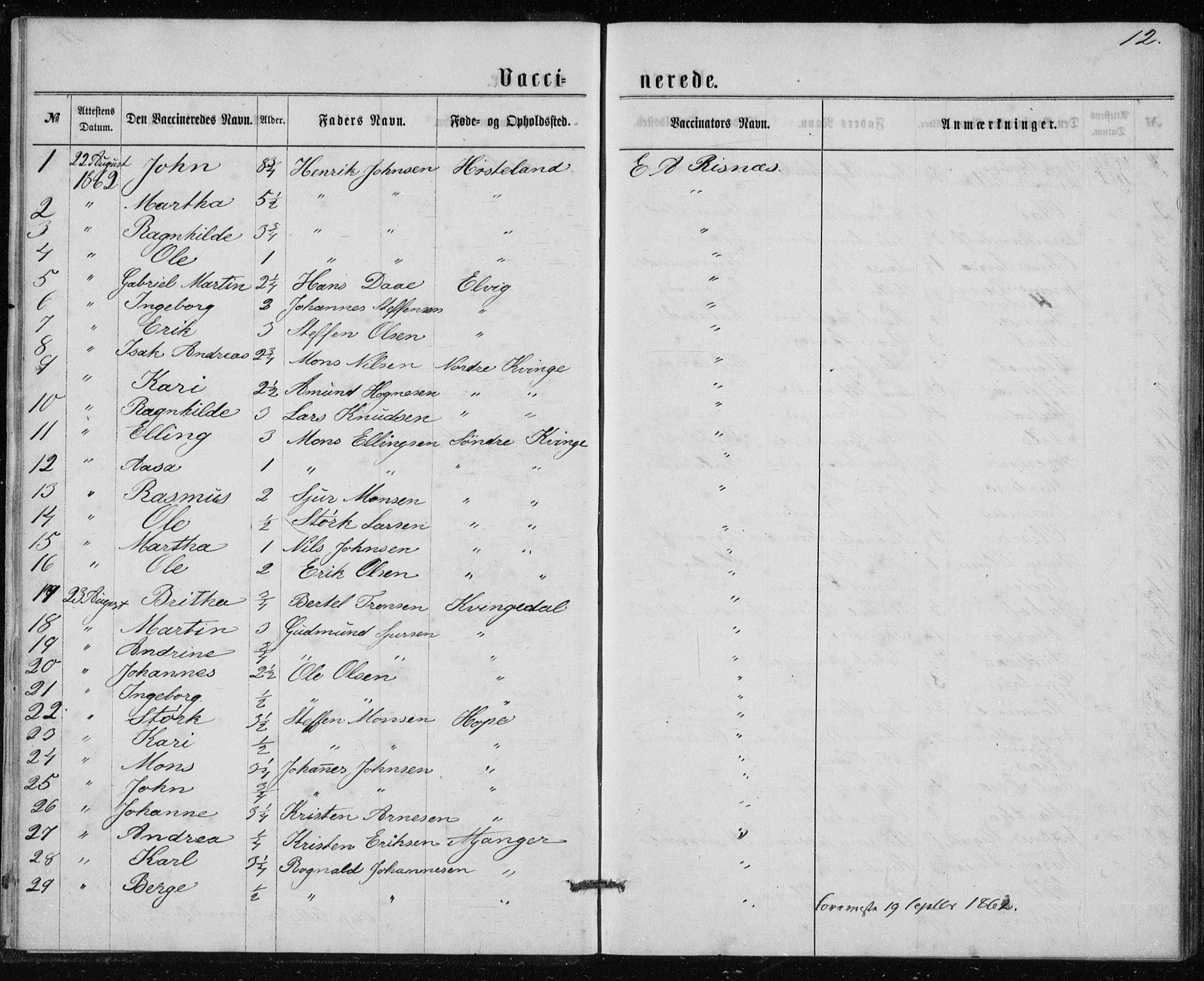 Lindås Sokneprestembete, SAB/A-76701/H/Haa: Parish register (official) no. A 17, 1874-1877, p. 12