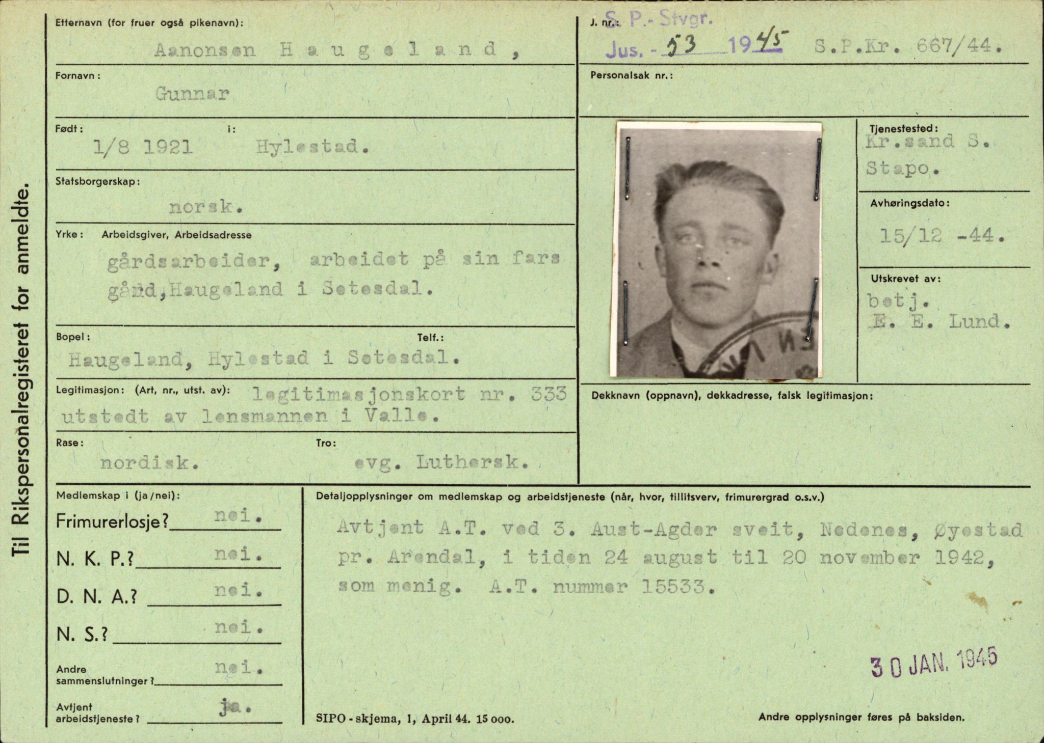 Statspolitiet - Hovedkontoret / Osloavdelingen, AV/RA-S-1329/C/Ca/L0006: Hanche - Hokstvedt, 1943-1945, p. 2317