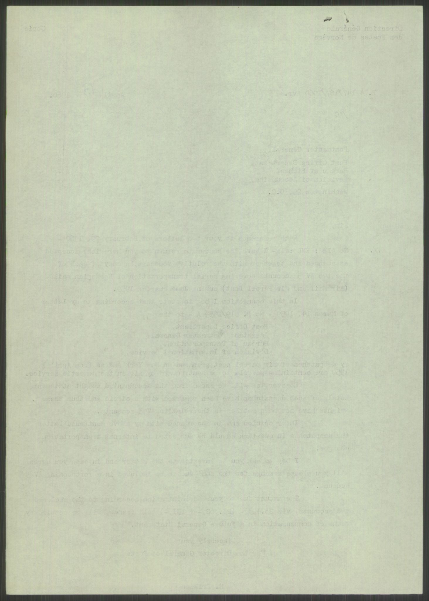 Postdirektoratet, Administrasjonsservice (TSA), AV/RA-S-4783/D/L0095/0002: De forskjellige tjenestegrener / Luftpakkepost, 1947-1965, p. 192