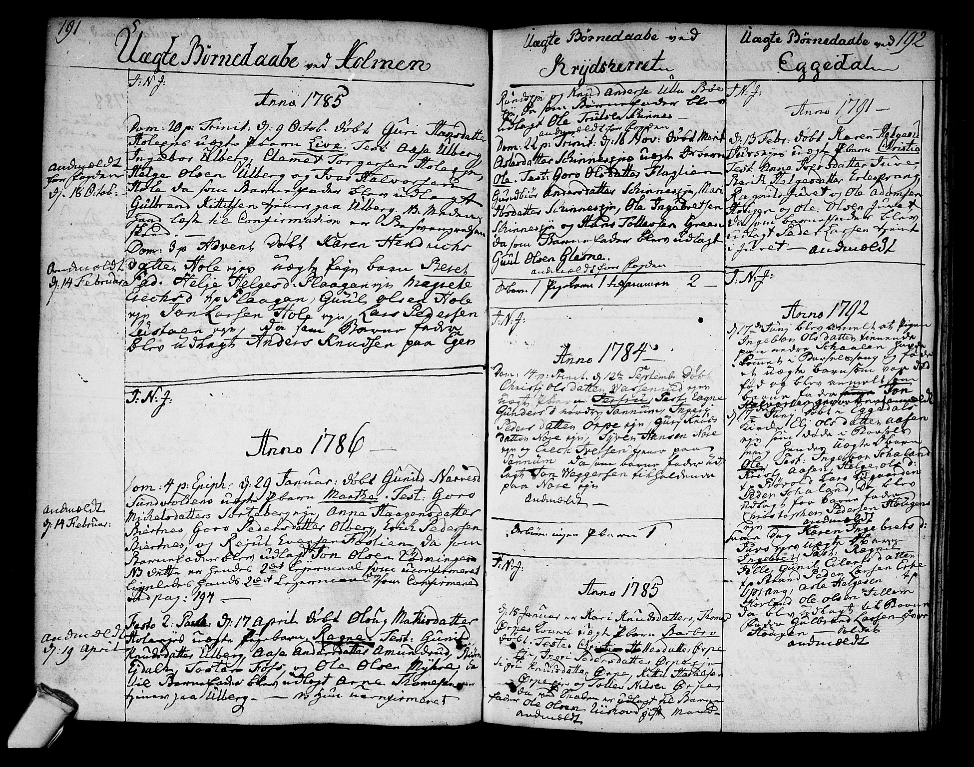 Sigdal kirkebøker, SAKO/A-245/F/Fa/L0002: Parish register (official) no. I 2, 1778-1792, p. 191-192