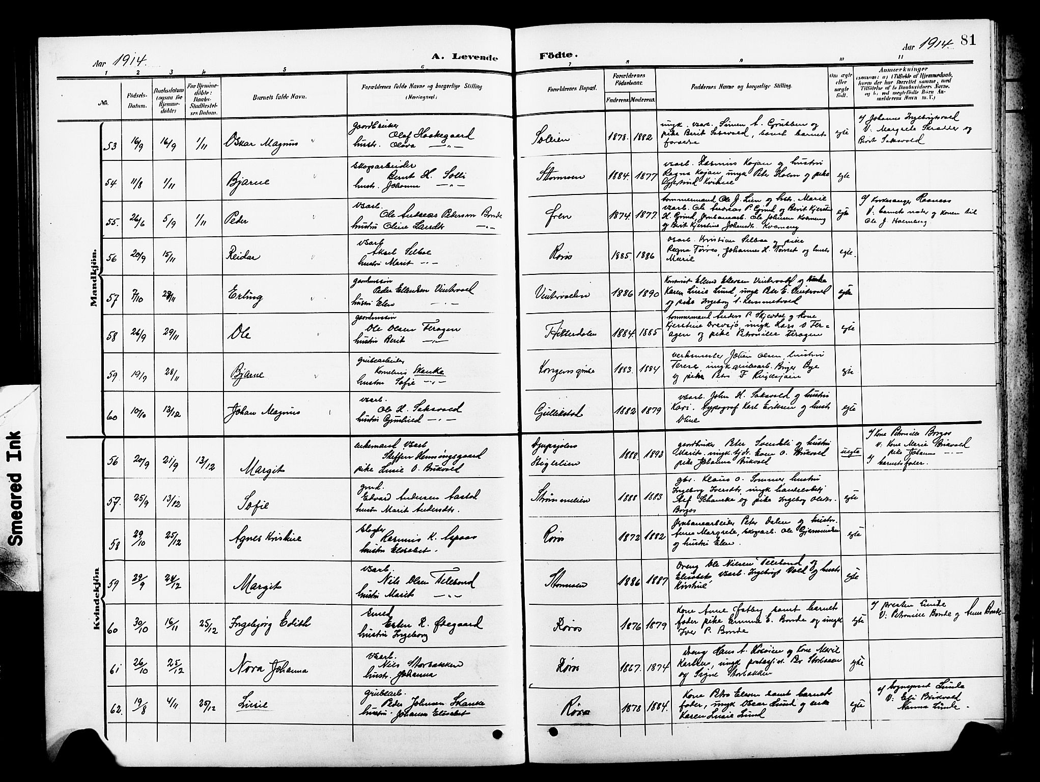 Ministerialprotokoller, klokkerbøker og fødselsregistre - Sør-Trøndelag, AV/SAT-A-1456/681/L0942: Parish register (copy) no. 681C06, 1906-1925, p. 81