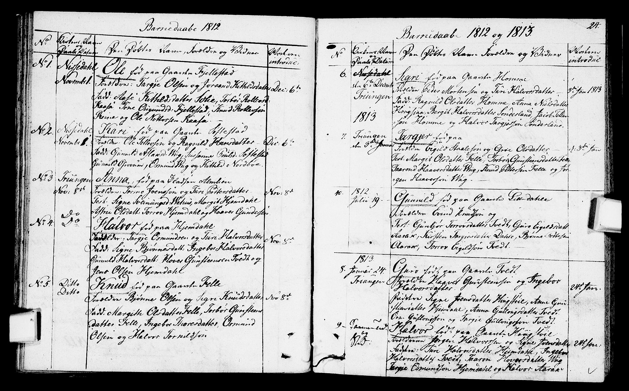 Nissedal kirkebøker, AV/SAKO-A-288/F/Fa/L0001: Parish register (official) no. I 1, 1811-1814, p. 24