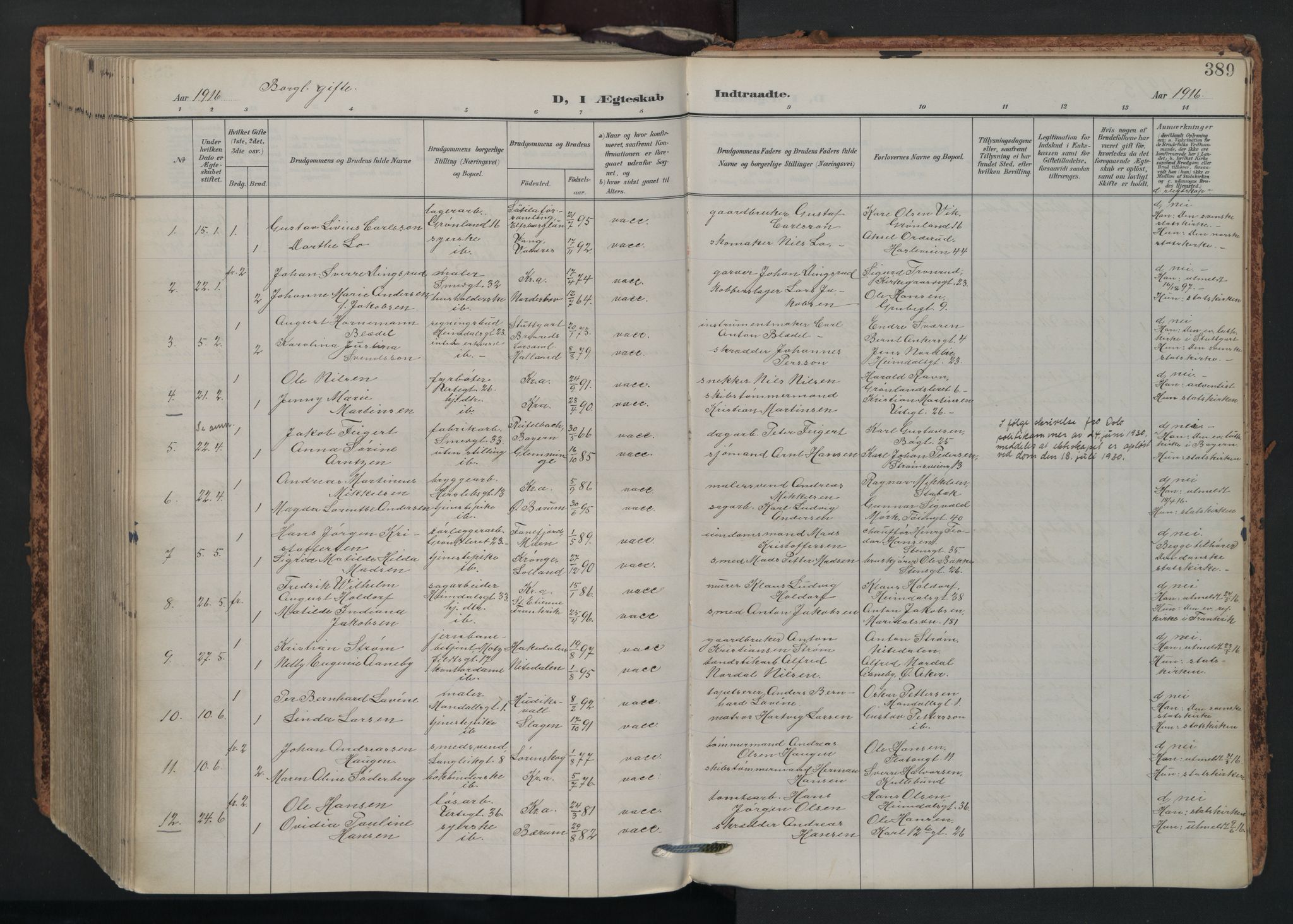 Grønland prestekontor Kirkebøker, AV/SAO-A-10848/F/Fa/L0017: Parish register (official) no. 17, 1906-1934, p. 389