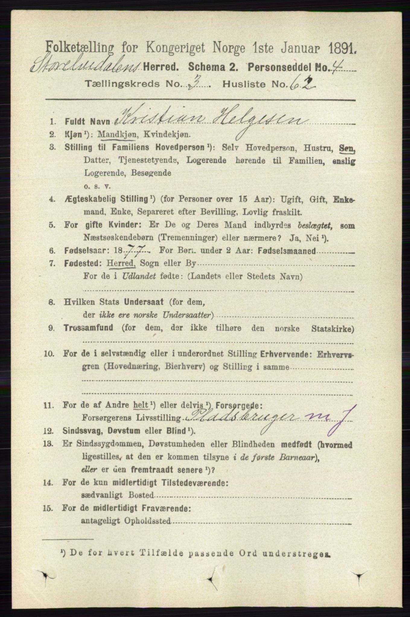 RA, 1891 census for 0430 Stor-Elvdal, 1891, p. 1284