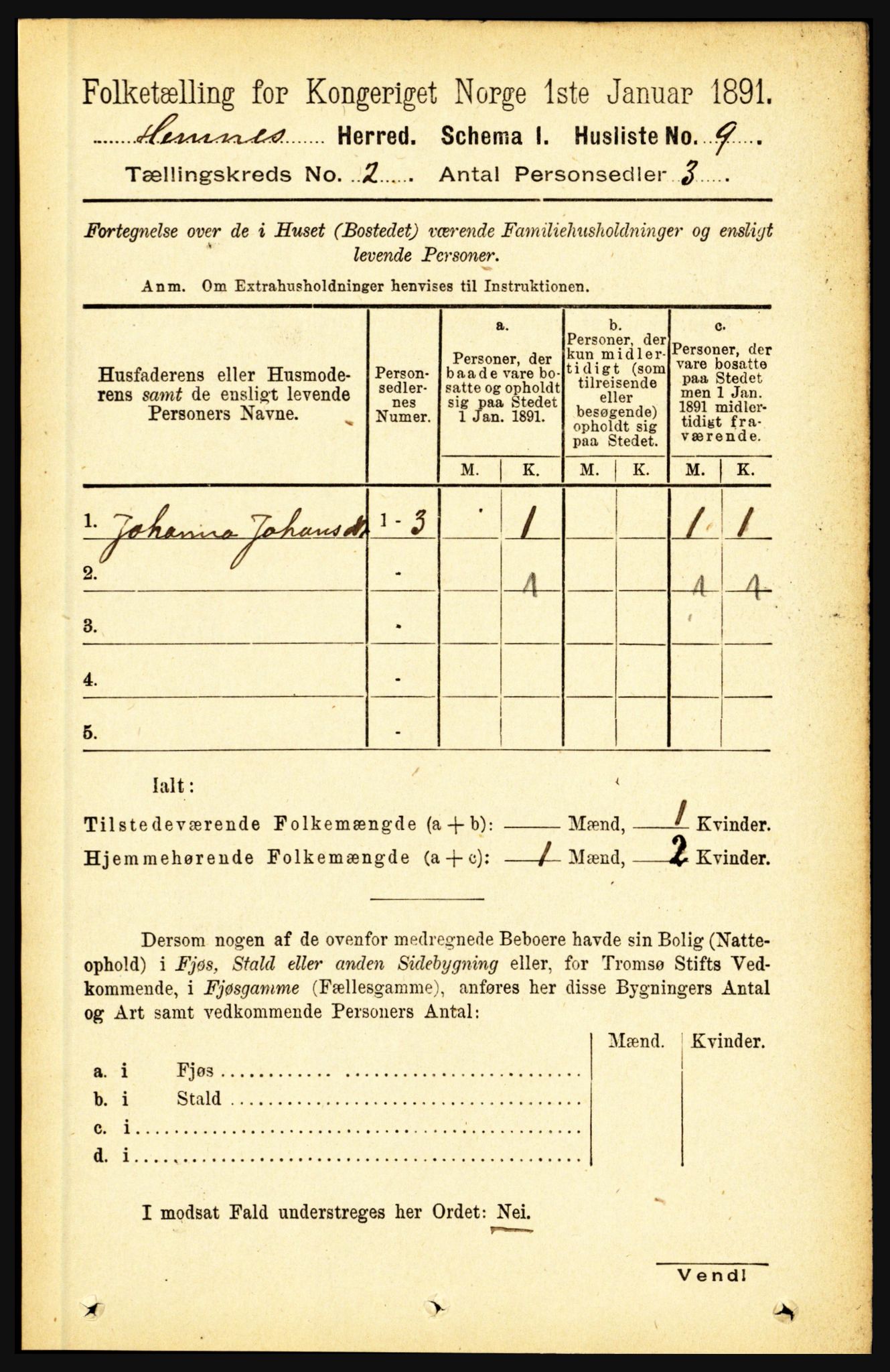 RA, 1891 census for 1832 Hemnes, 1891, p. 1221